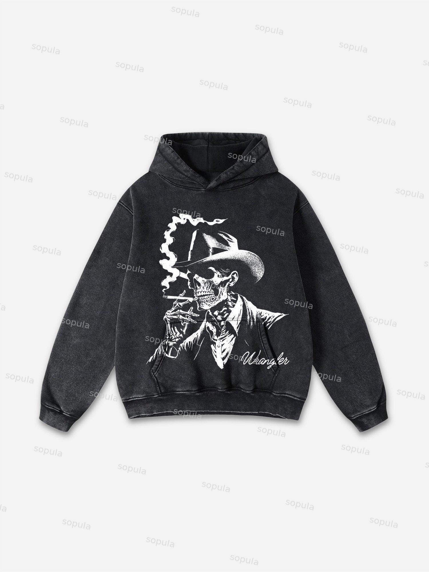Skeleton Wrangler Rodeo Print Washed Hoodie Product Image