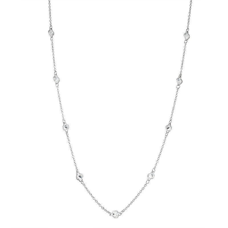 Sterling Silver Cubic Zirconia Long Station Necklace, Women's Product Image