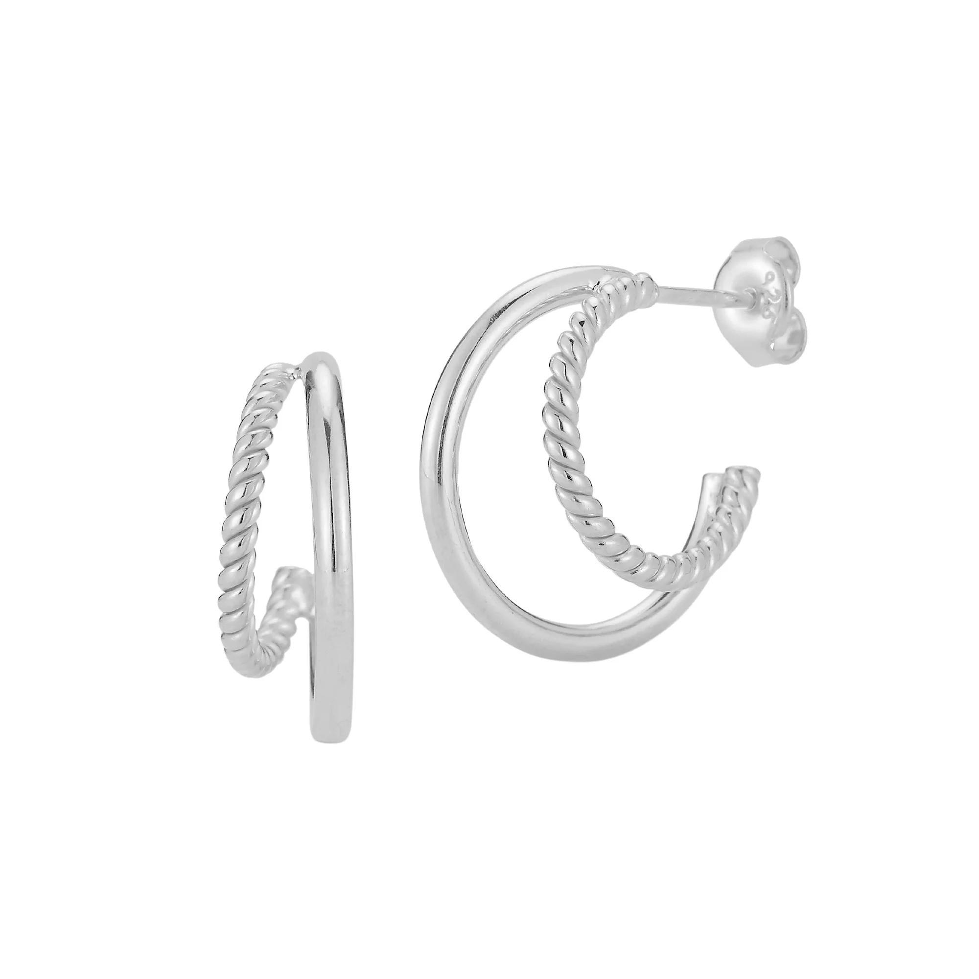 Sunkissed Sterling Double Ring Huggie Hoop Earrings, Women's, Silver Tone Product Image