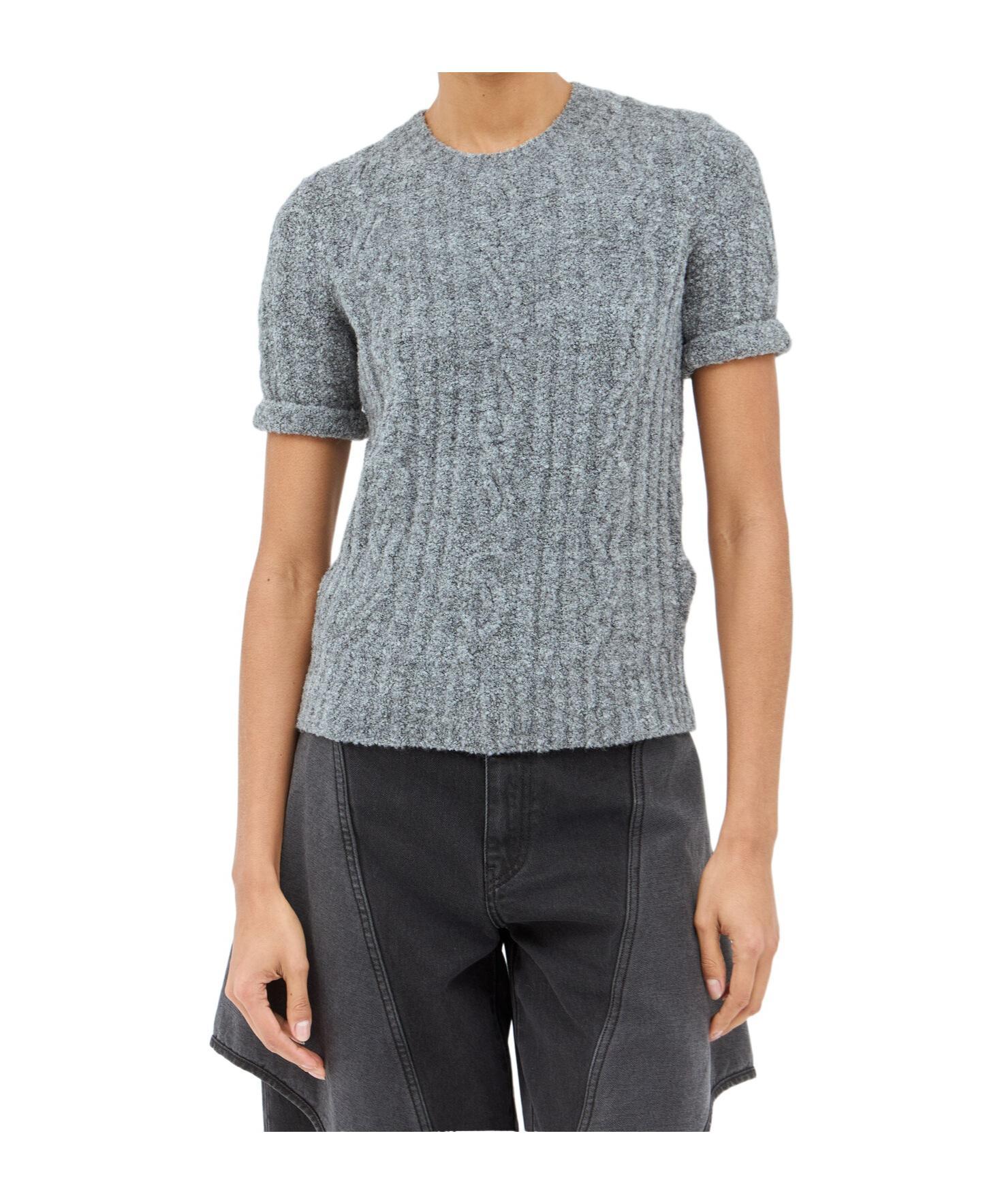 JW ANDERSON Cable-knit Short Sleeve T-shirt In Gray Product Image
