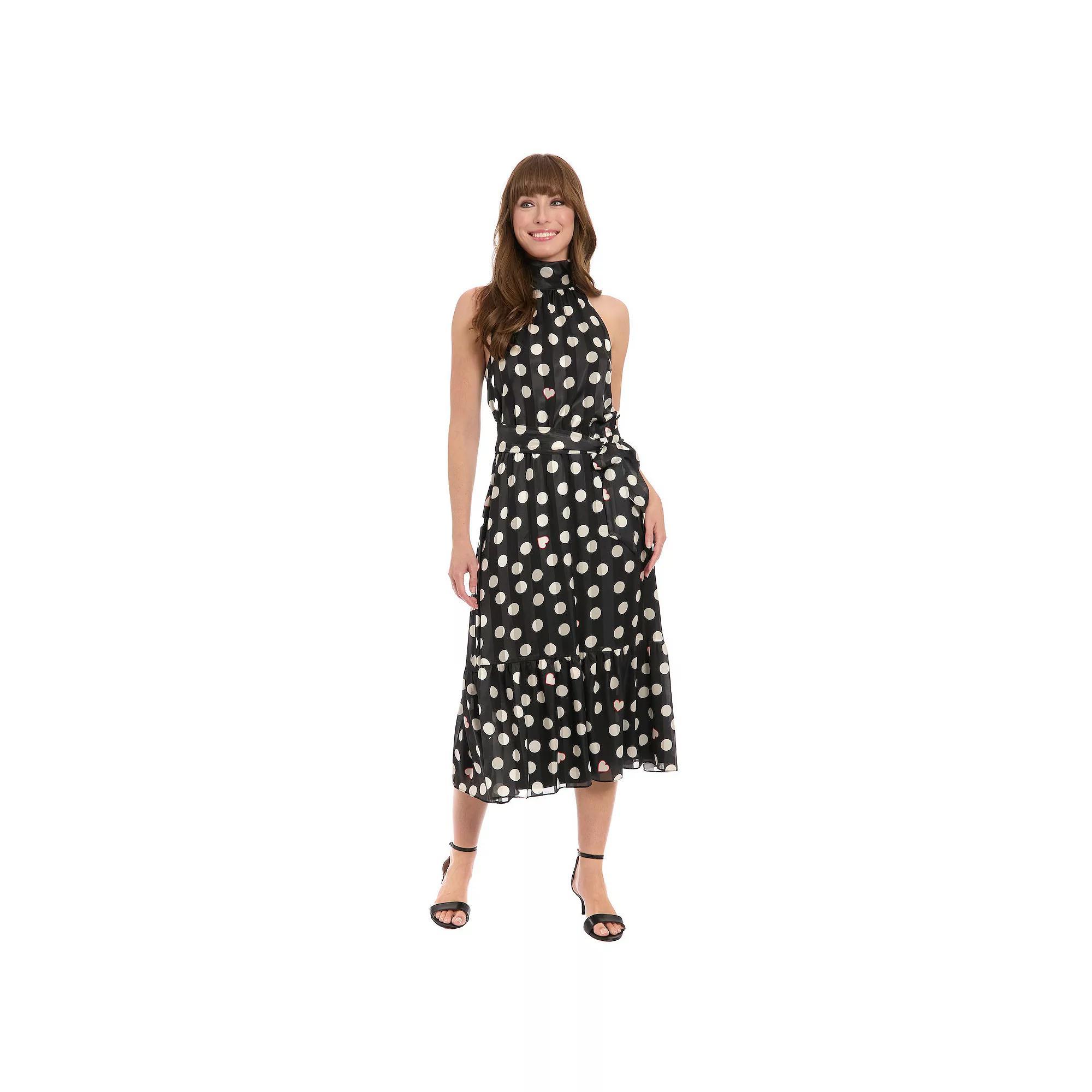 Women's London Times Halter Mockneck Fit & Flare Midi Dress, Size: 14, Black Cream Product Image
