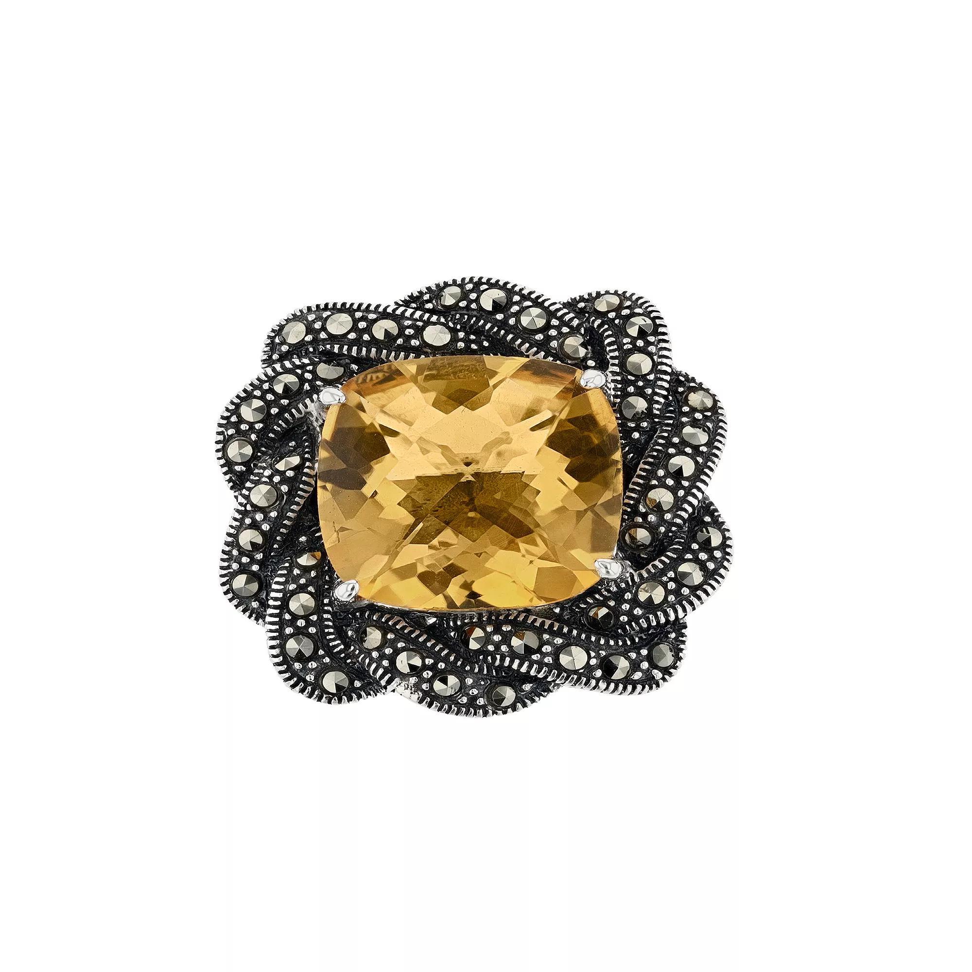 Lavish by TJM Sterling Silver Citrine & Marcasite Ring, Womens Product Image