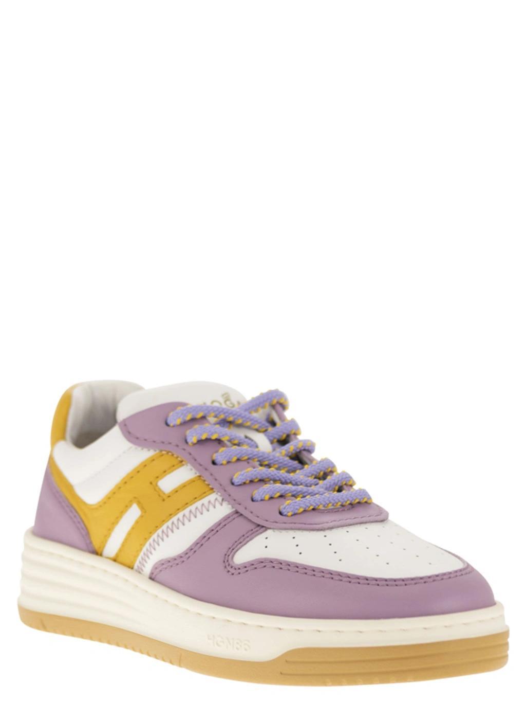 HOGAN Panelled-design Leather Sneakers In Bianco-lilla Product Image