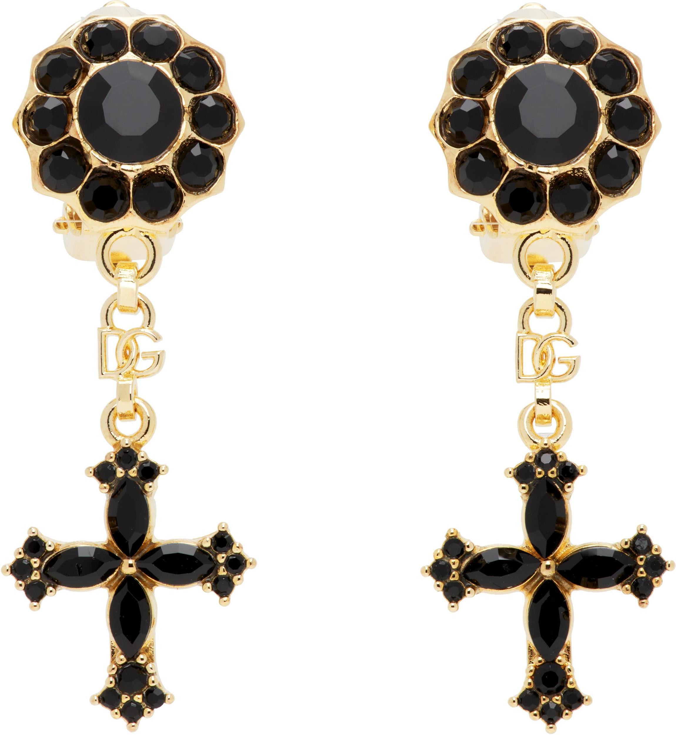 DOLCE & GABBANA Gold & Black Cross Drop Earrings Product Image
