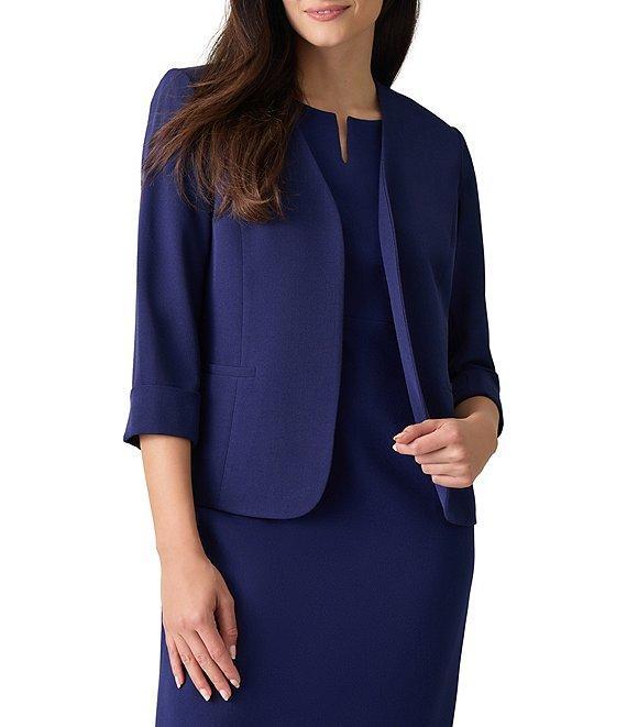 Kasper Long Cuffed Sleeve Collarless Neck Stretch Crepe Cardigan Product Image