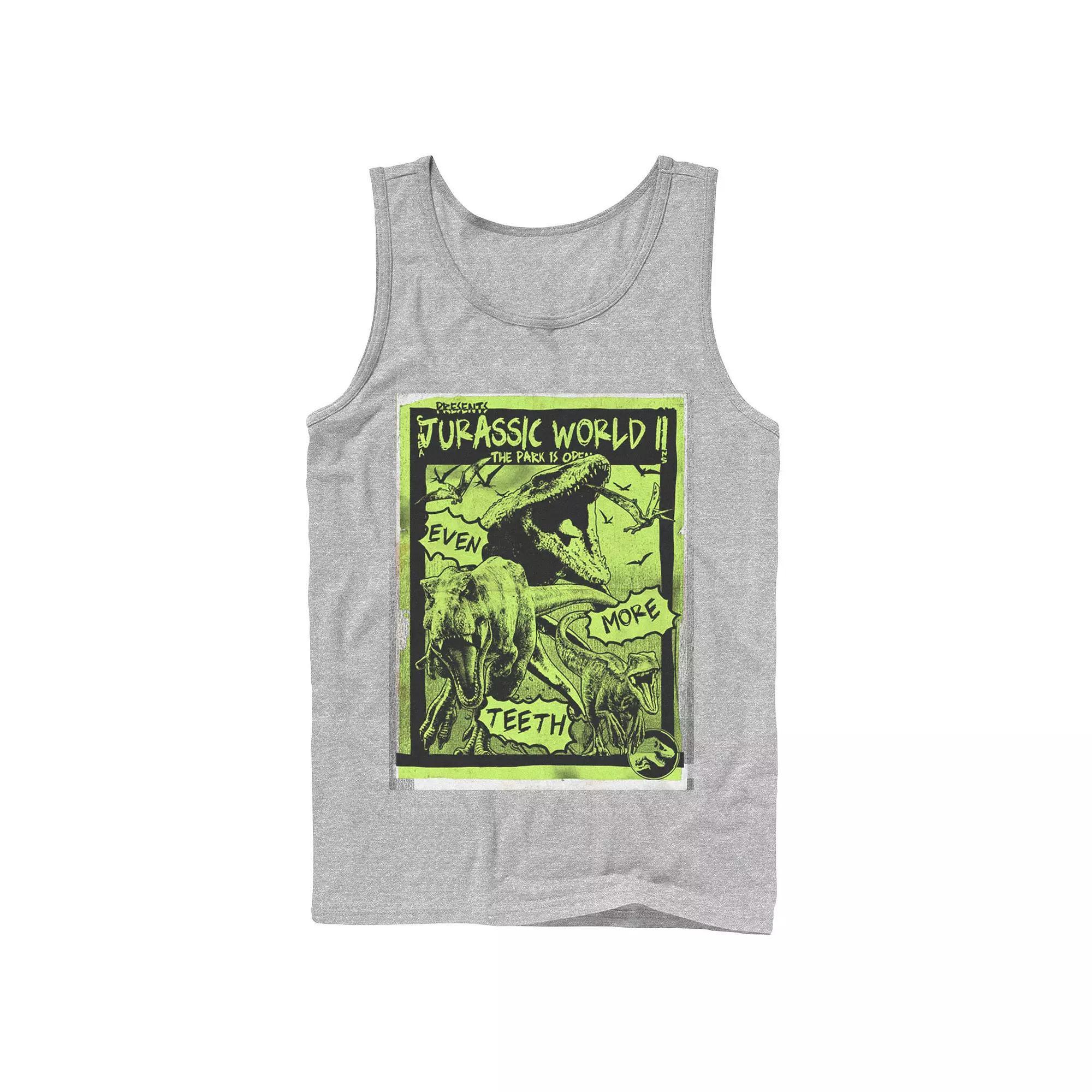 Mens Jurassic World Two T-Rex Neon Green Poster Tank Top Grey Product Image