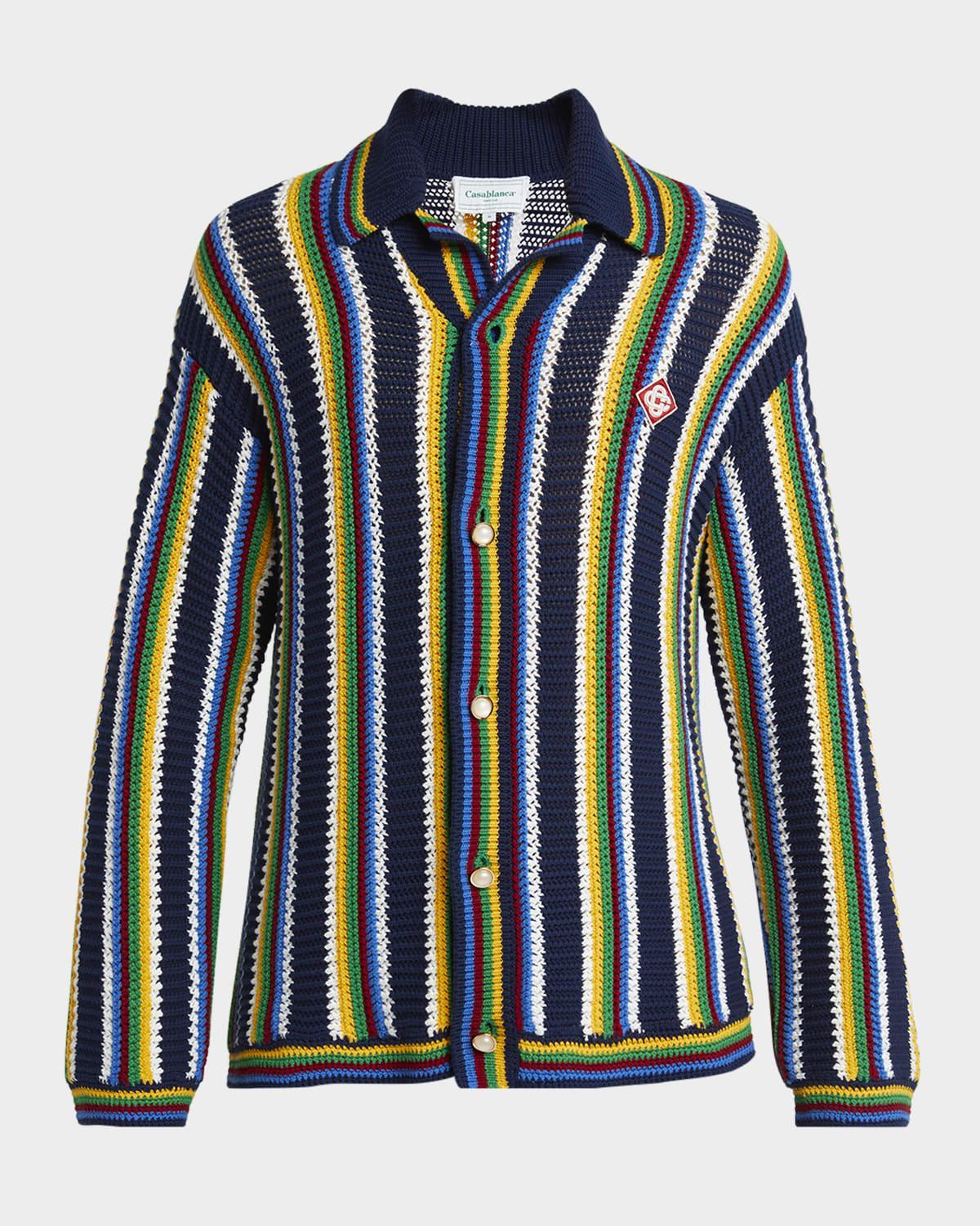 Mens Crochet Stripe Button-Down Sweater Product Image