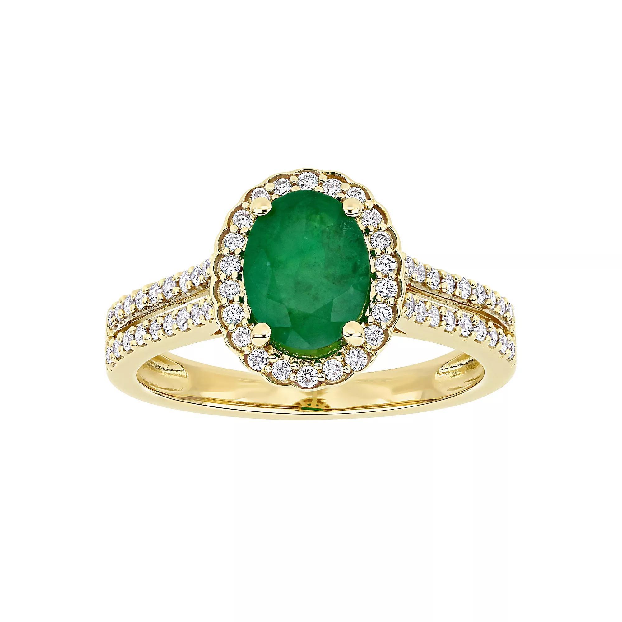 Stella Grace 14k Gold Emerald & 1/3 Carat T.W. Diamond Halo Engagement Ring, Women's, Size: 8.50 Product Image