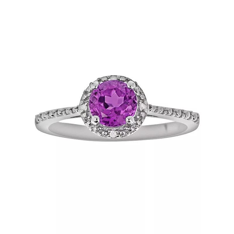 Celebration Gems Sterling Silver Amethyst and Diamond Accent Frame Ring, Women's, Size: 6 Product Image