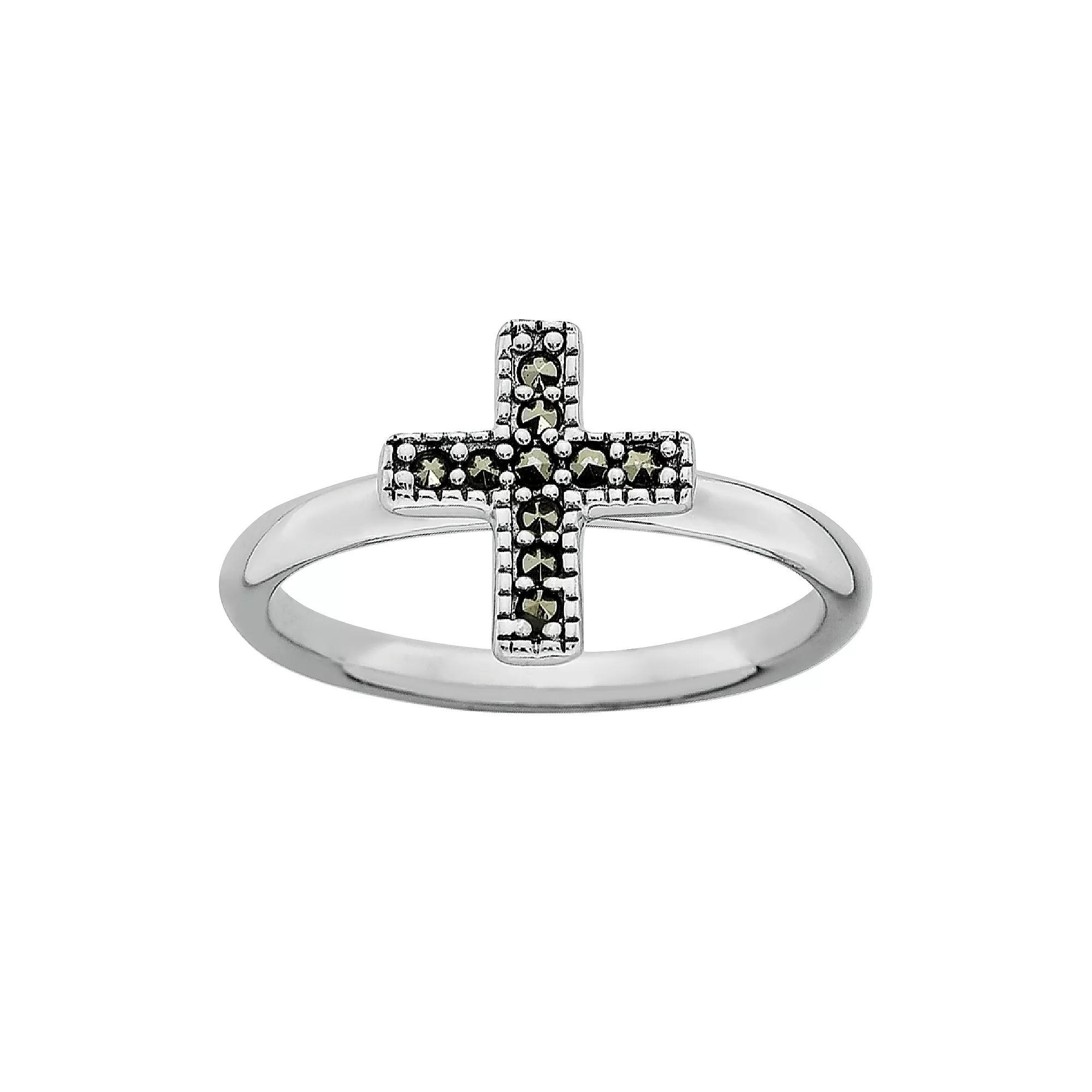 Stacks & Stones Sterling Silver Marcasite Cross Stack Ring, Women's, Size: 6, Black Product Image