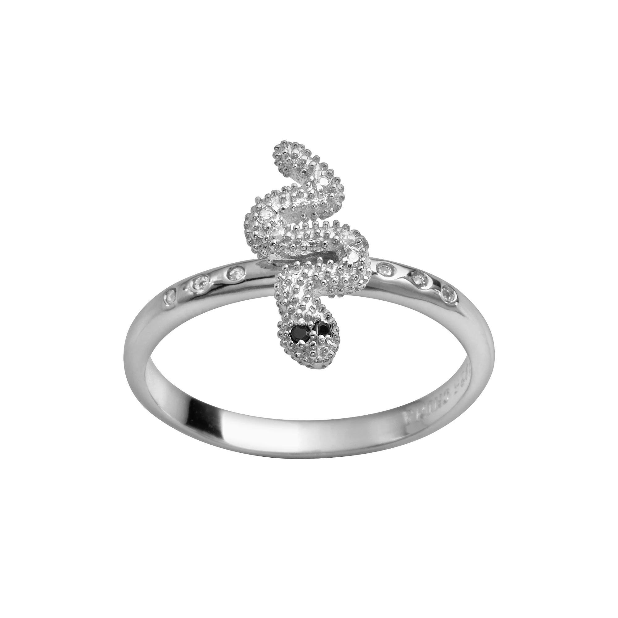 Sophie Miller Sterling Silver Black & White Cubic Zirconia Snake Ring, Womens Product Image