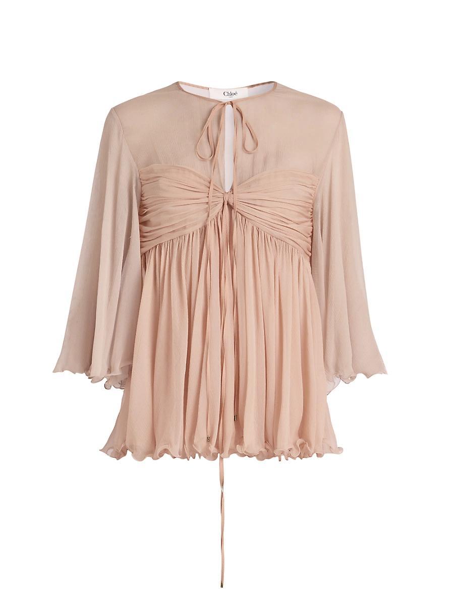 Womens Gathered Silk Georgette Blouse Product Image