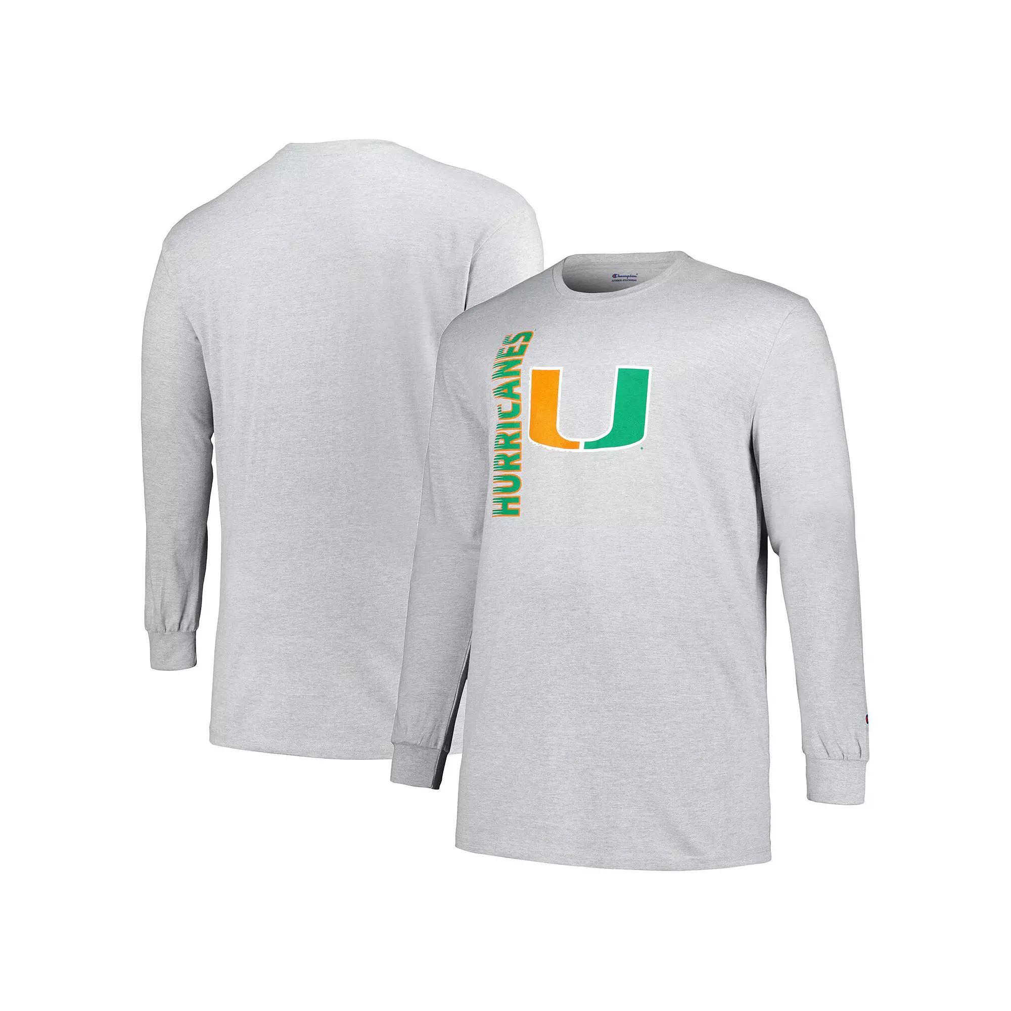 Men's Champion Heather Gray Miami Hurricanes Big & Tall Mascot Long Sleeve T-Shirt, Size: 5XB, Grey Product Image
