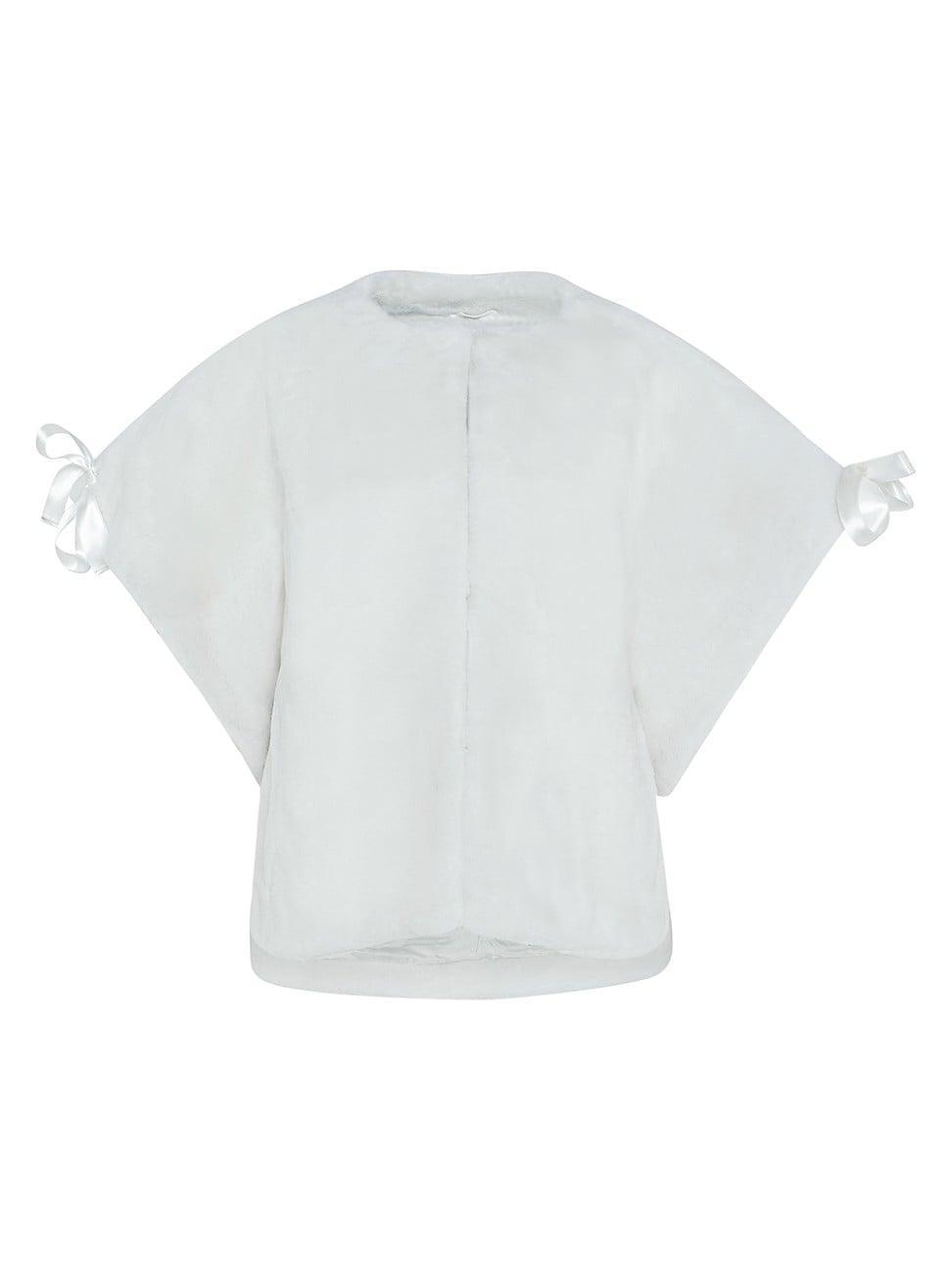 Shearling Lamb Bow Short-Sleeve Collarless Jacket Product Image