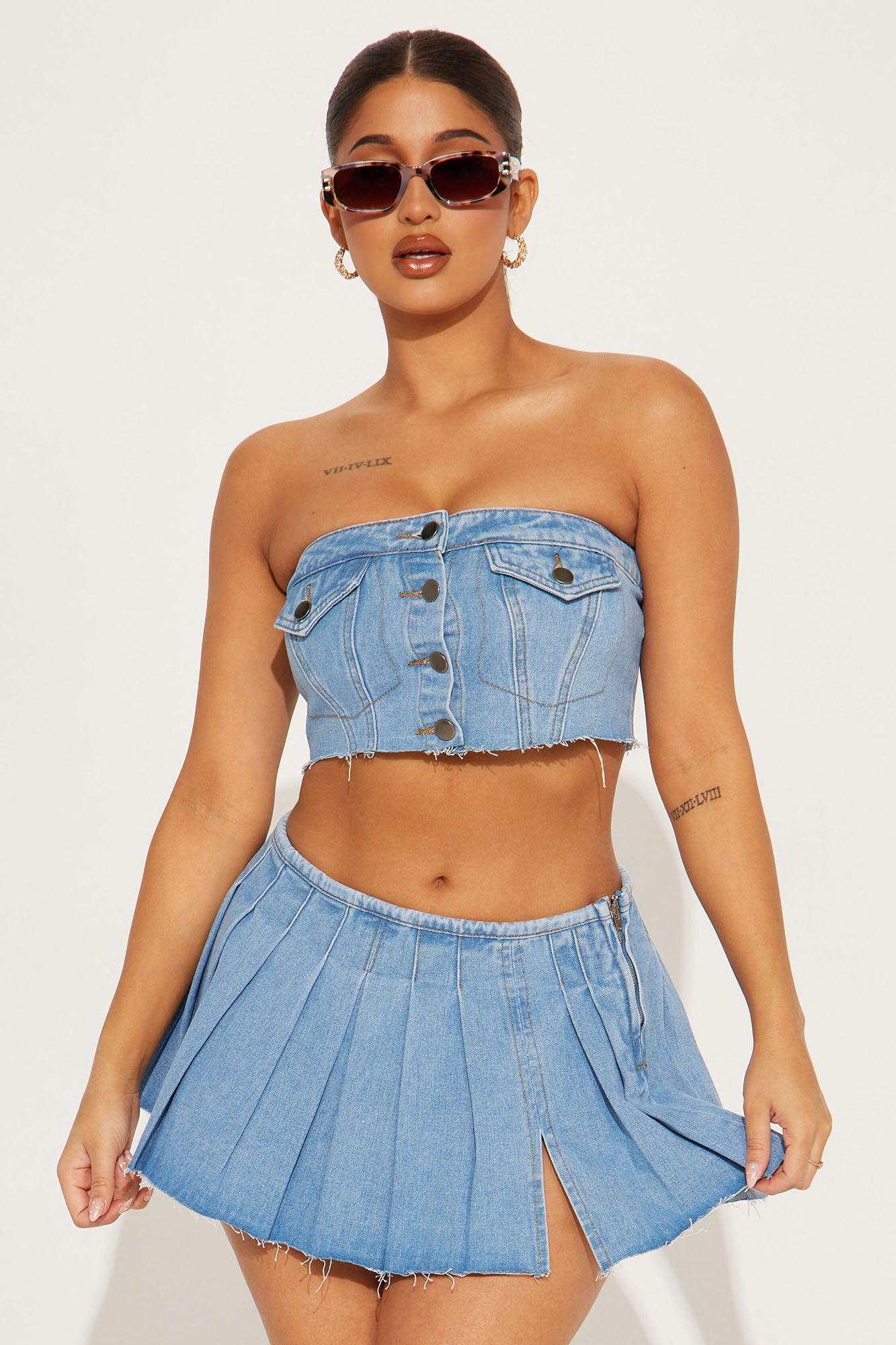 Looking Like Me Denim Skirt Set - Medium Wash Product Image