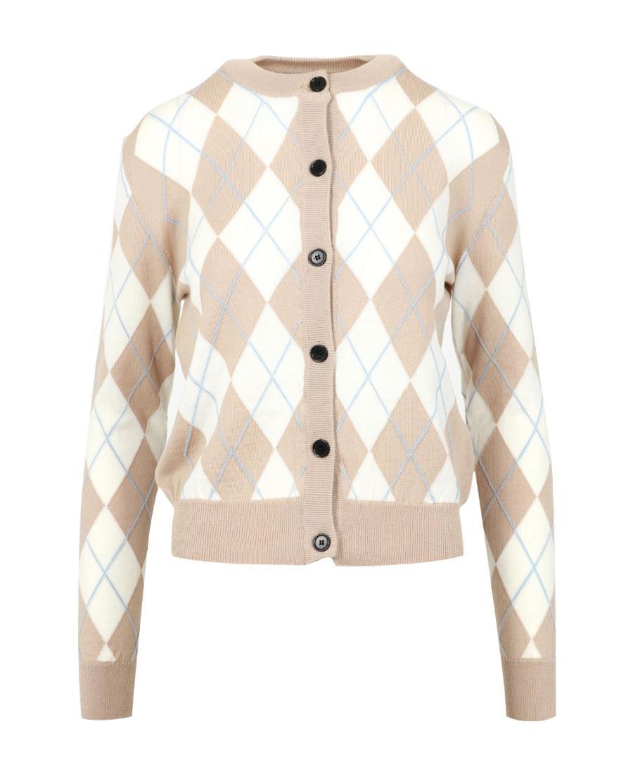 MSGM Argyle-knit Wool Cardigan In Nude Product Image