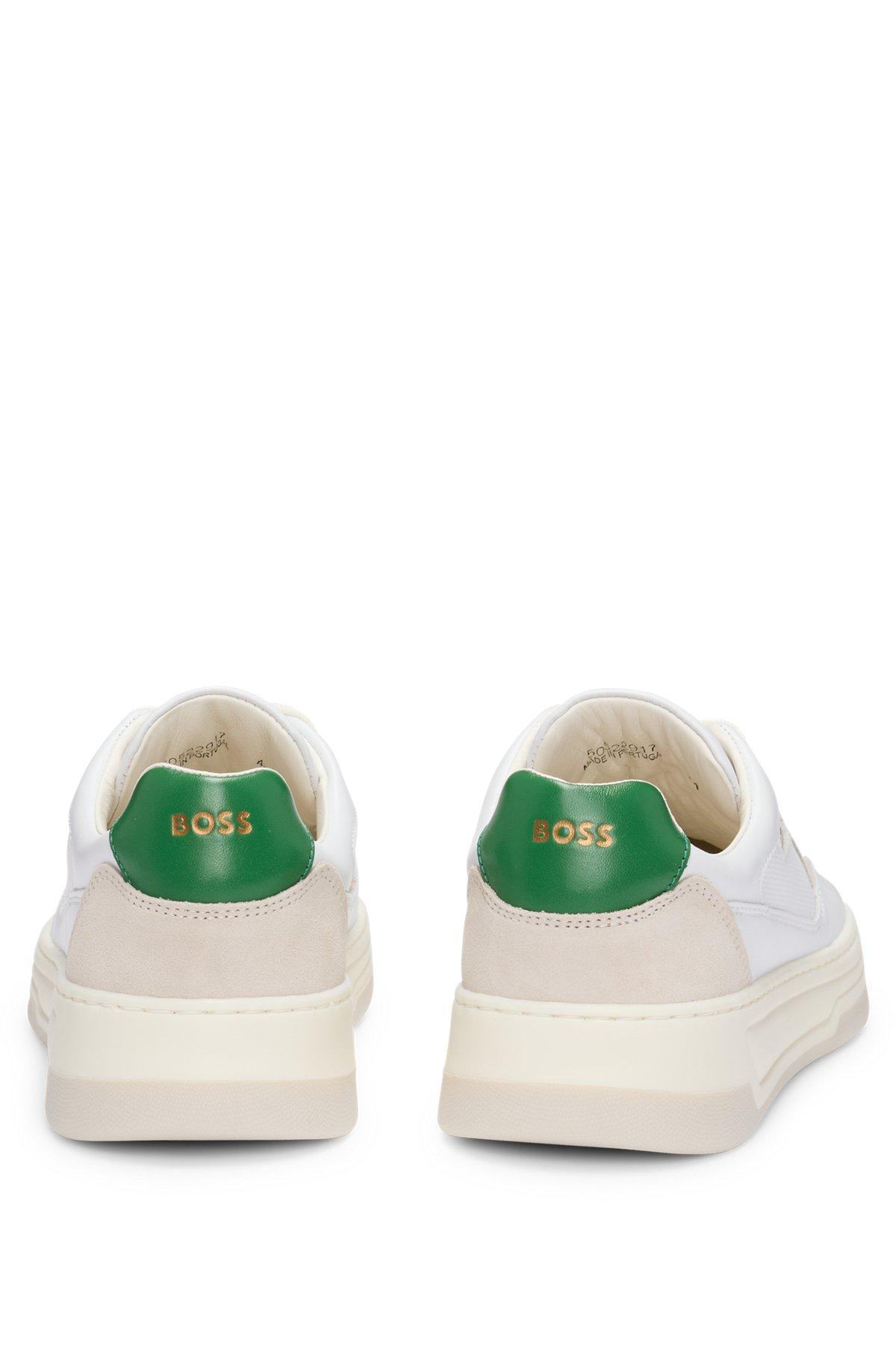 Mixed-leather trainers with layered upper Product Image