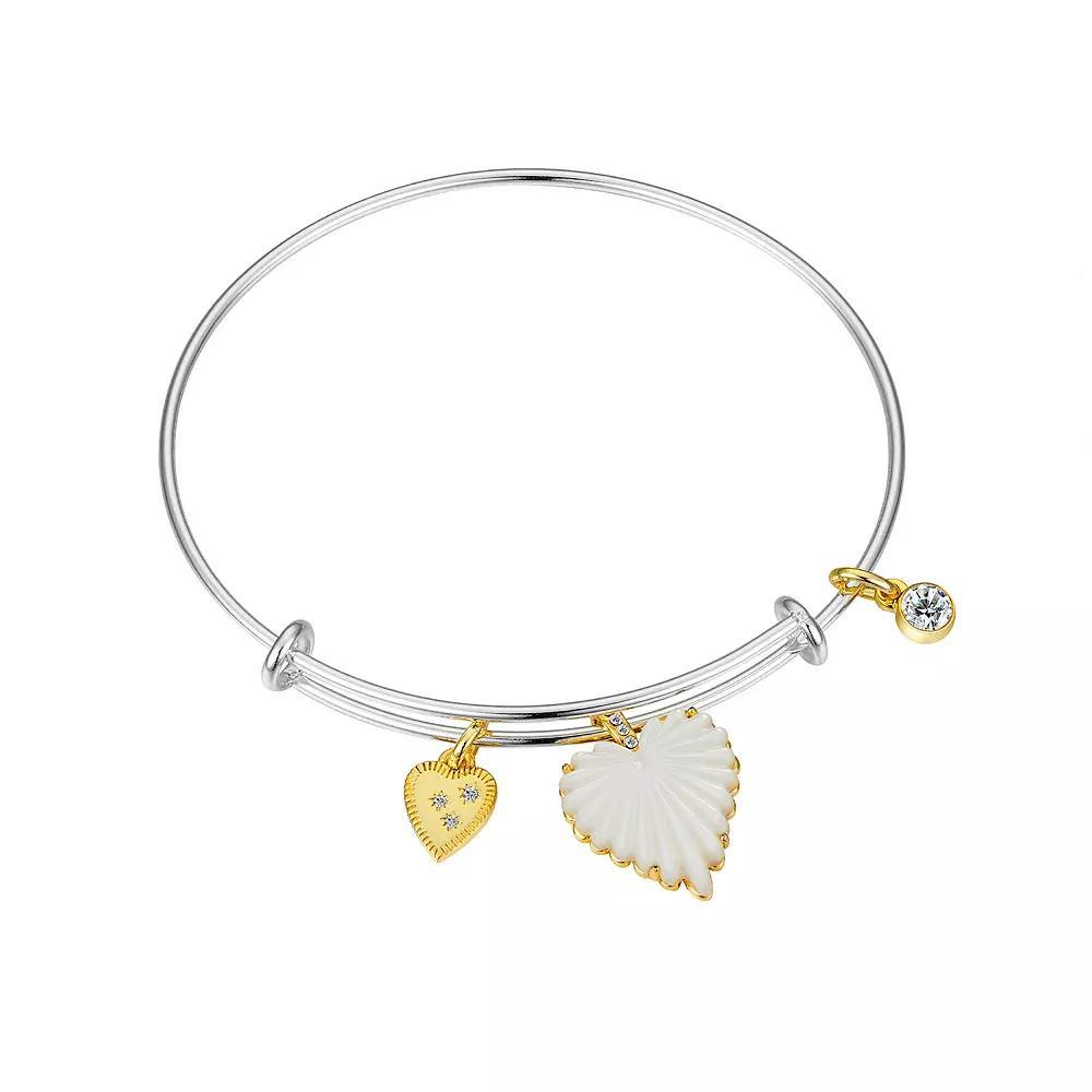 Love This Life Two-Tone Cubic Zirconia & Mother of Pearl Heart Bangle Bracelet, Women's, Size: 8", Two Tone Product Image