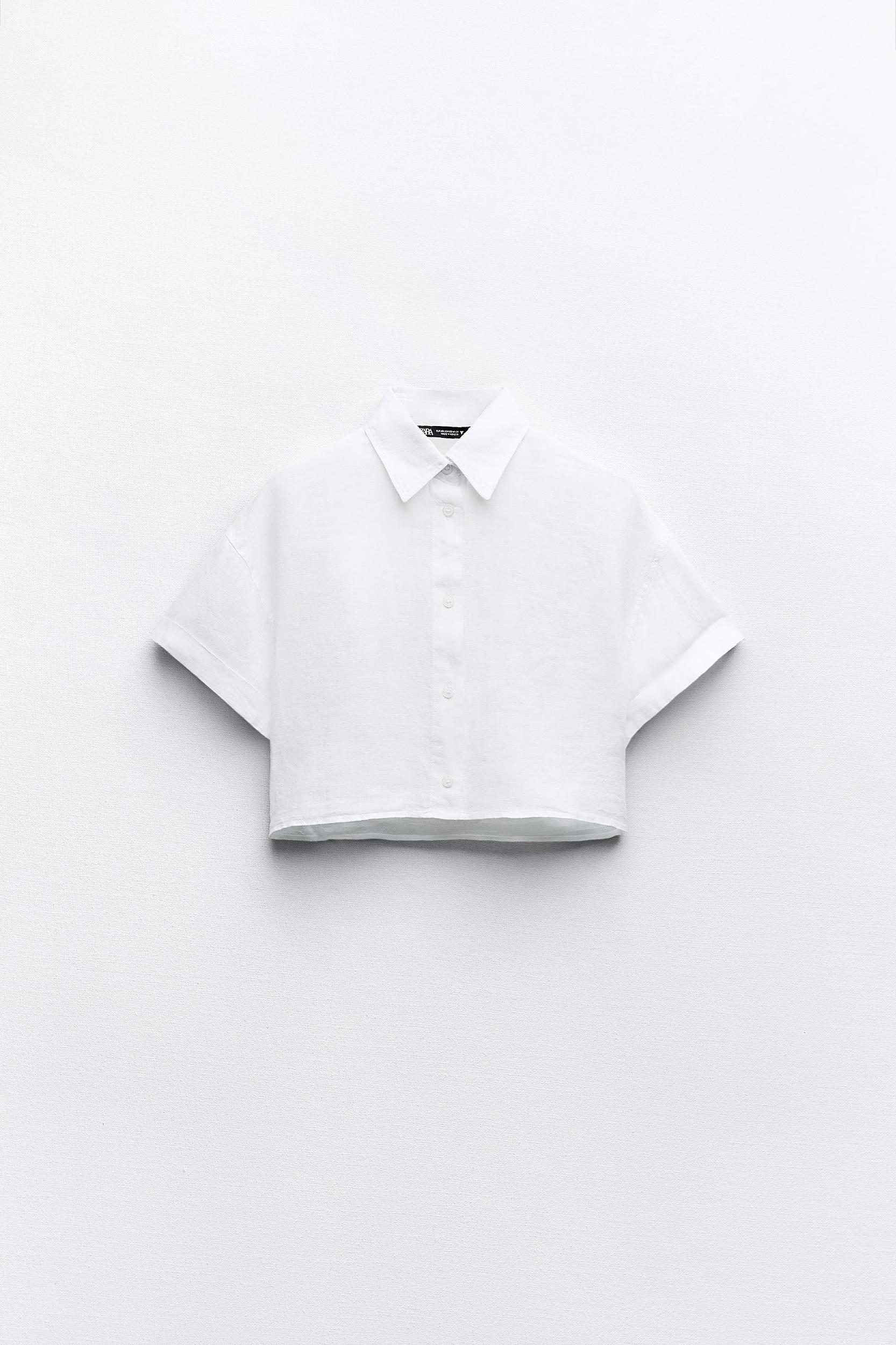 CROPPED 100% LINEN SHIRT Product Image