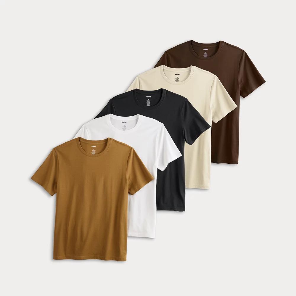 Men's Sonoma Goods For Life® Supersoft 5-Pack Crewneck Tees, Size: XL, Oliveneutral Teampack Product Image