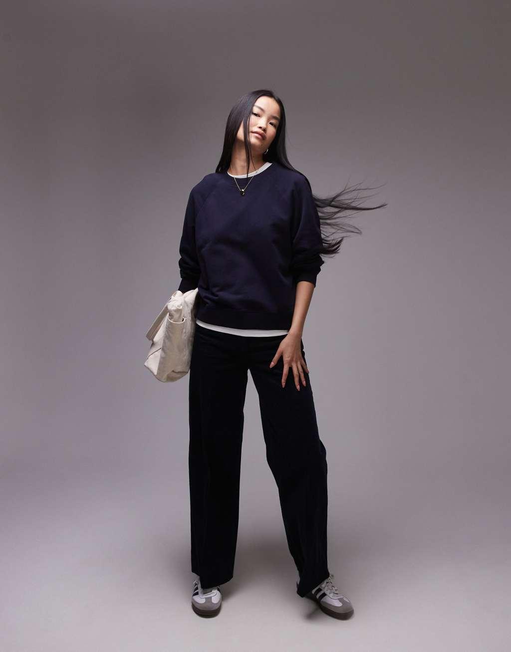 ARKET soft crew neck terry sweatshirt in dark blue Product Image