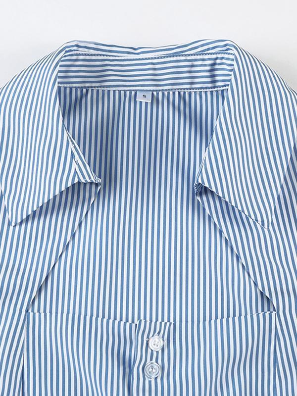 Striped Buttoned Square Neck Short Sleeves Shirts Product Image