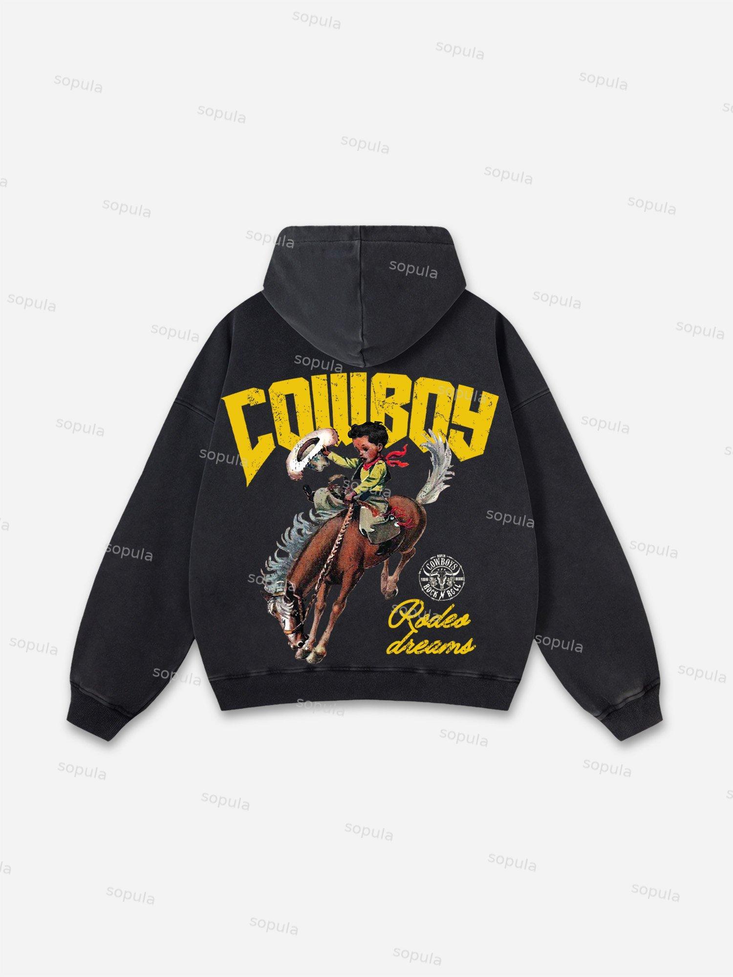 Vintage Dream of Cowboy Graphic Washed Hoodie Product Image