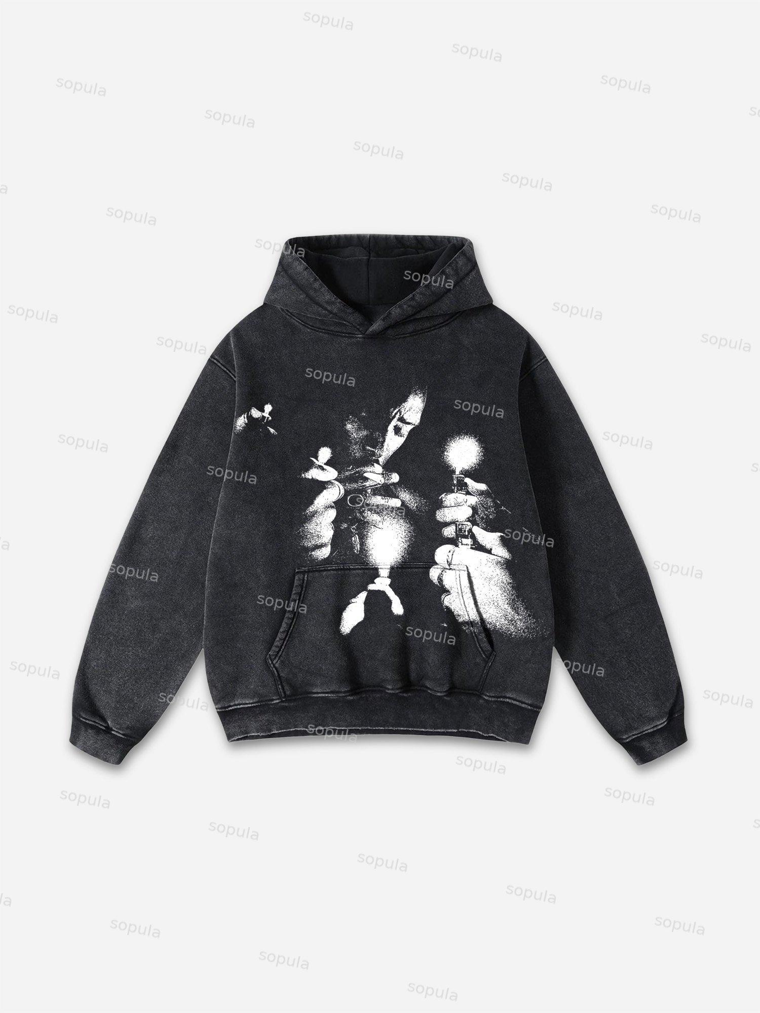 Blurred Network Portrait Graphic Washed Hoodie Product Image