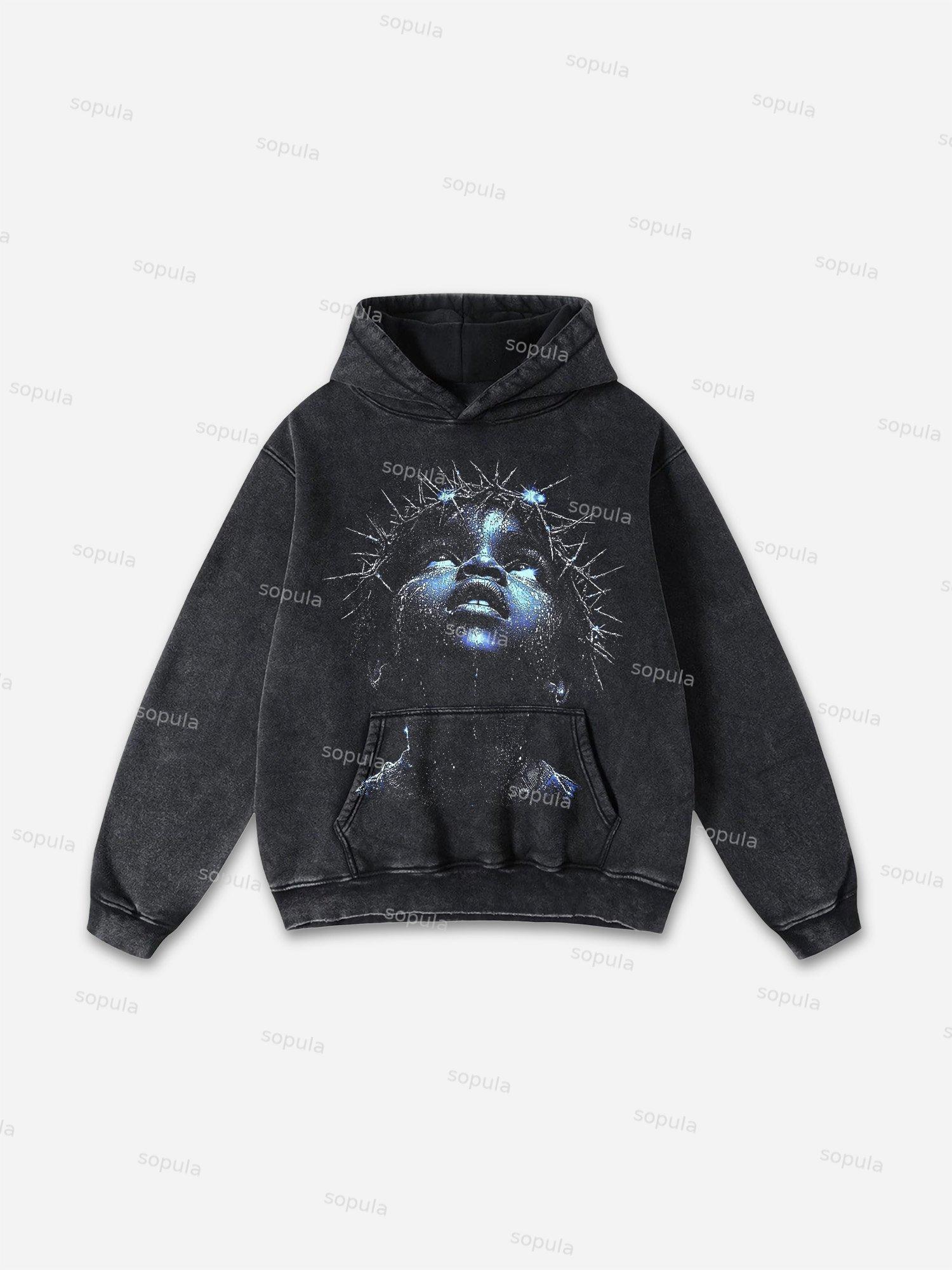 Skeleton Wrangler Rodeo Print Washed Hoodie Product Image