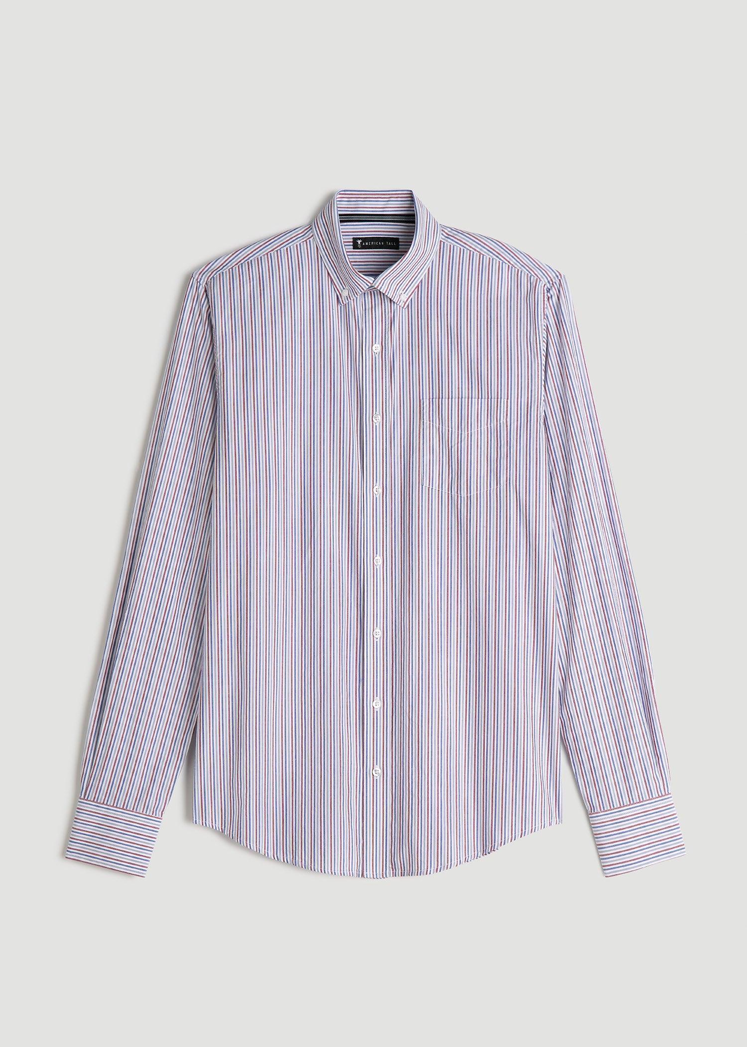 Soft-Wash Button-Up Shirt for Tall Men in Red and Blue Multi Stripe Product Image