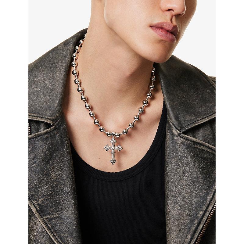EMANUELE BICOCCHI Mens  Beaded Chain Cross Sterling-silver Necklace Product Image
