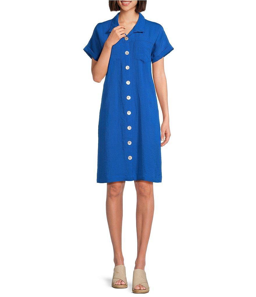 John Mark Wire Collar Short Dolman Sleeve Button-Front Dress Product Image
