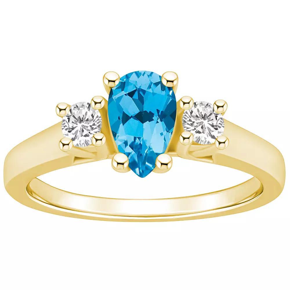 Alyson Layne 14k Gold Pear Cut Blue Topaz & 1/4 Carat T.W. Diamond Ring, Women's, Size: 5 Product Image