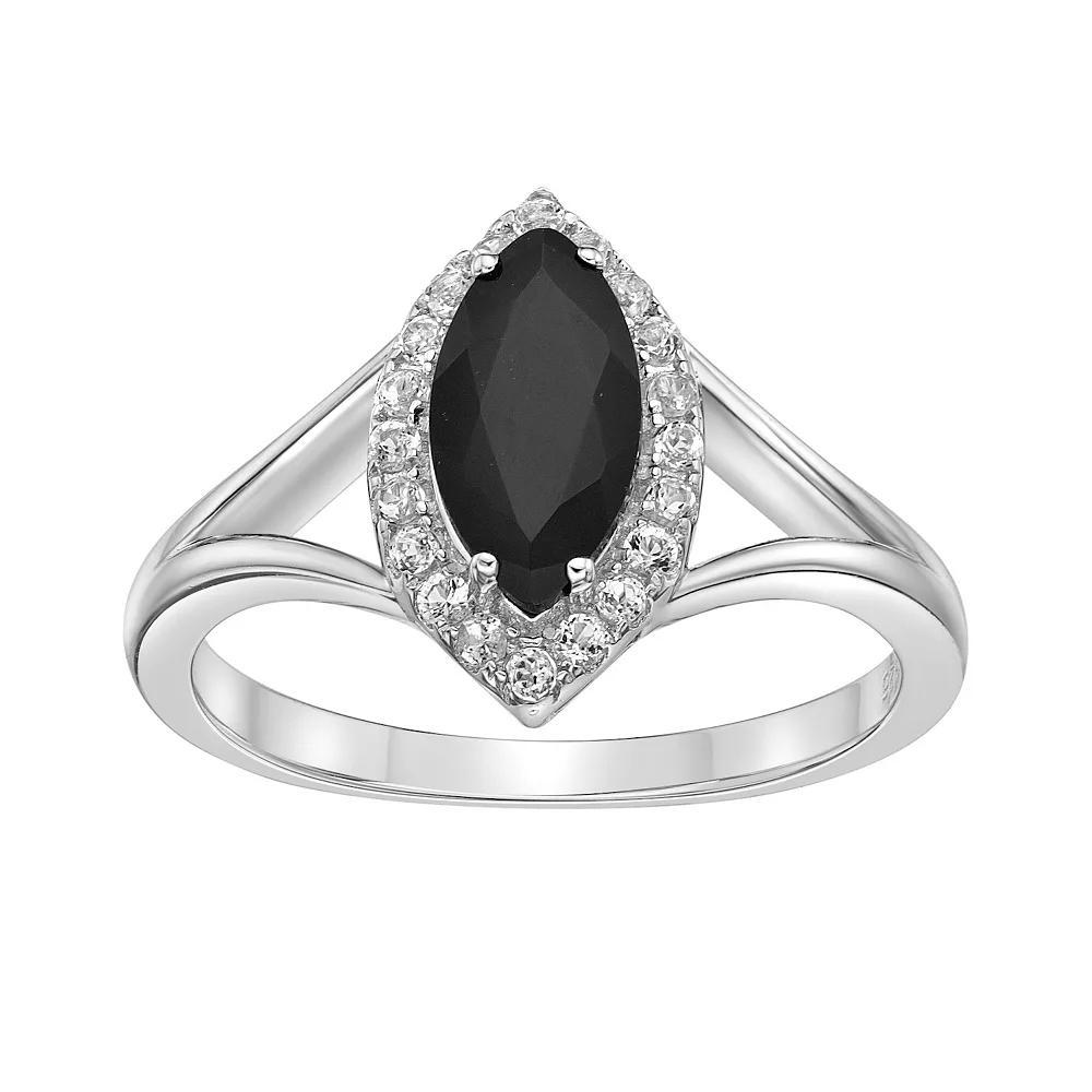 Gemminded Sterling Silver Black Onyx & White Topaz Marquise Ring, Women's, Size: 6 Product Image
