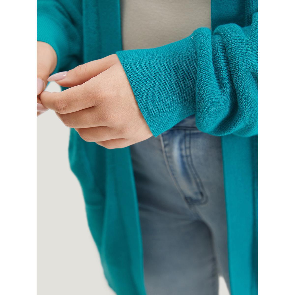 Plus Size Solid Open Front Patched Pocket Cardigan Emerald Women Casual Loose Long Sleeve Dailywear Cardigans BloomChic 30/6X Product Image