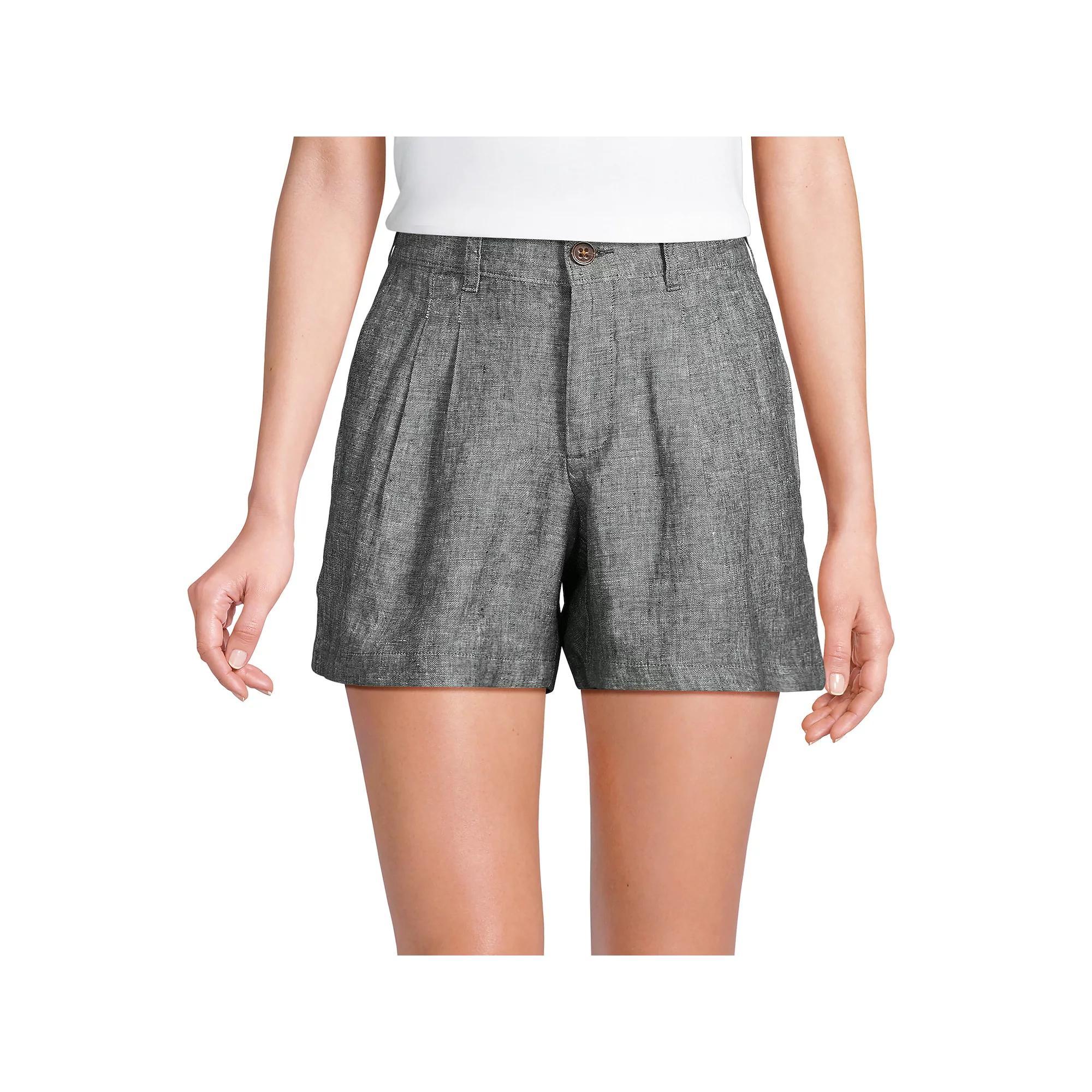 Women's Lands' End 5" Linen High Waisted Pleated A-Line Shorts, Size: 10, Flax Linen Product Image