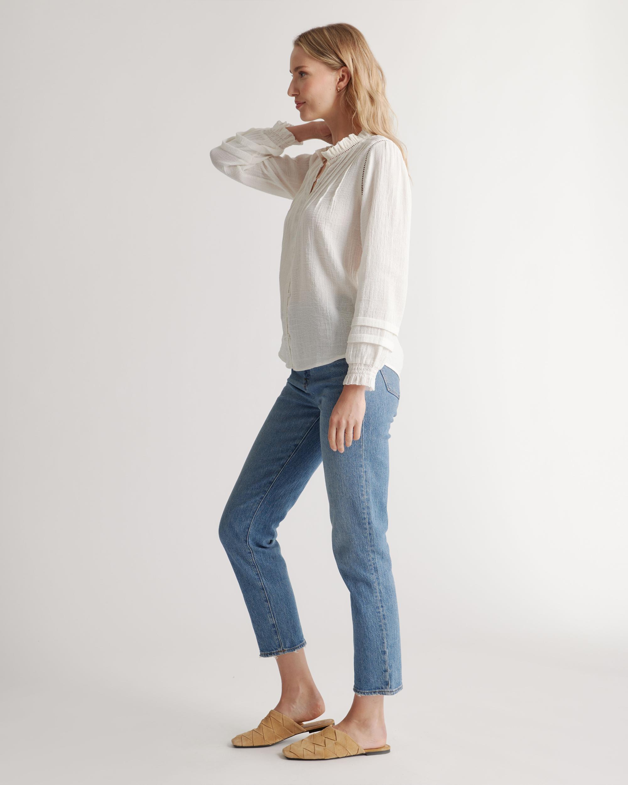 Quince | Women's Organic Textured Cotton Peasant Blouse Size XL, Organic Cotton Product Image