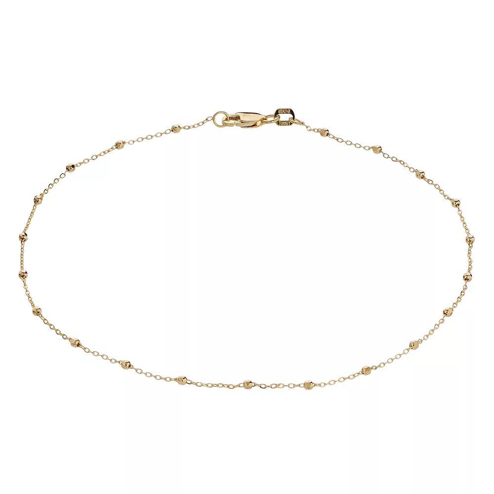 14k Gold Chain Bead Station Anklet, Women's, Size: 10" Product Image
