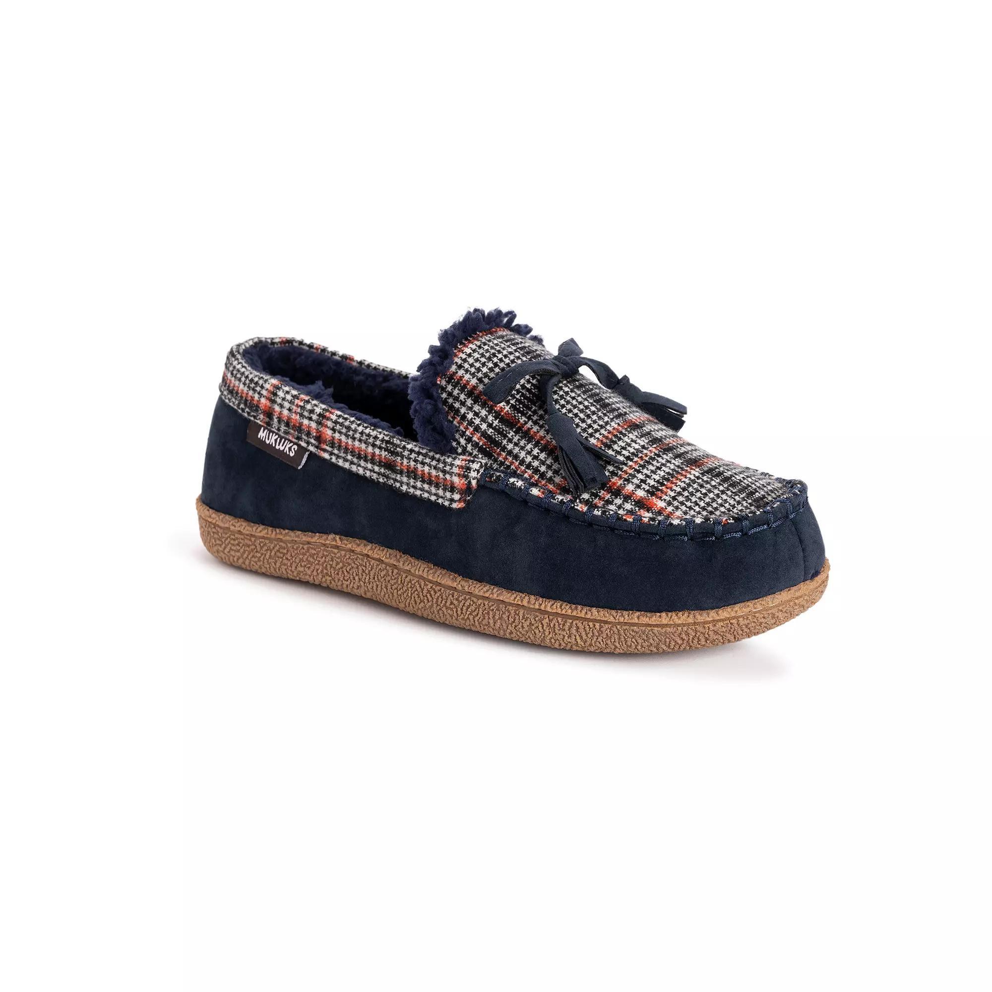 MUK LUKS Tanver Plaid Men's Moccasin Slippers, Size: 11, Blue Product Image