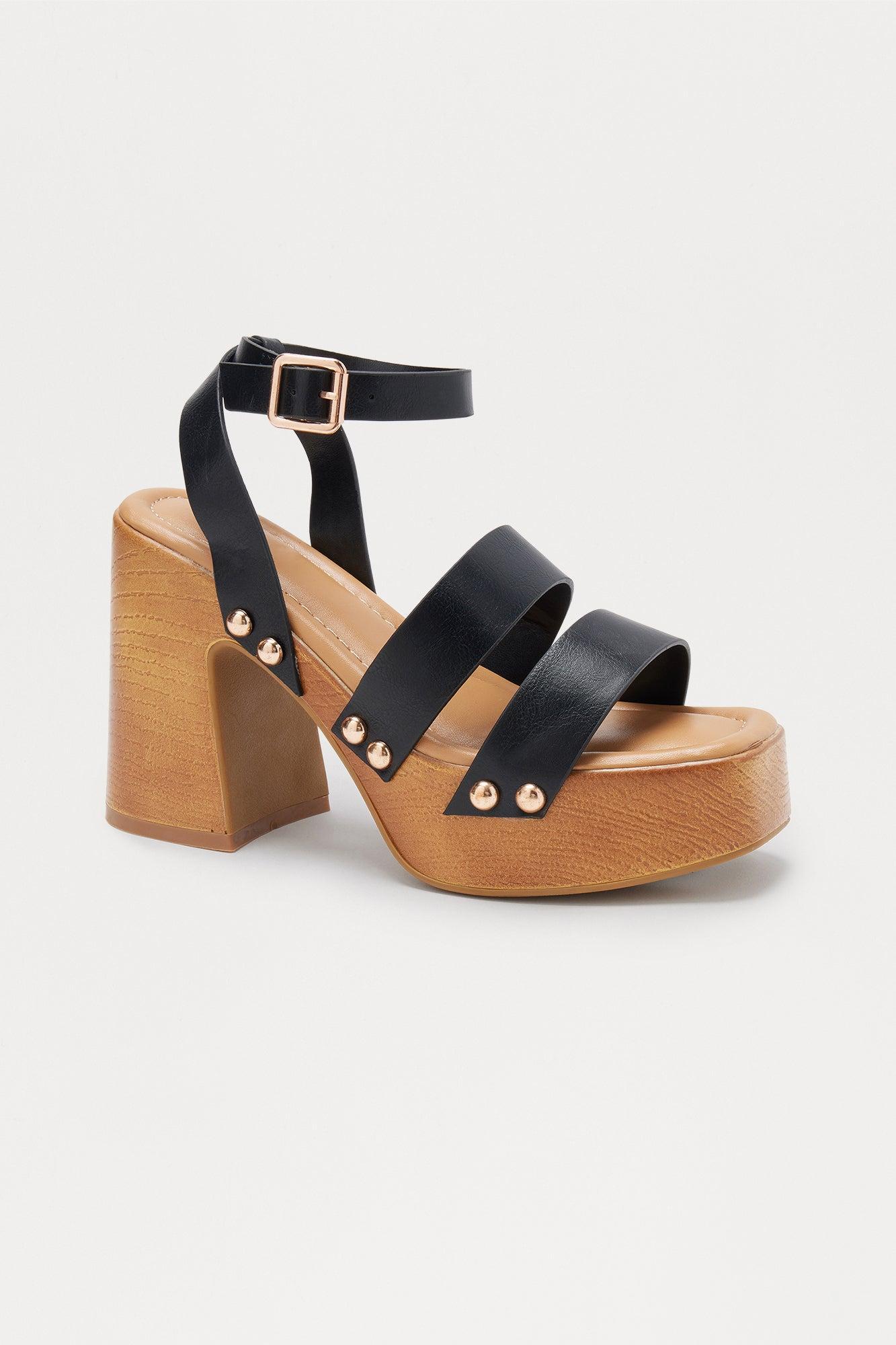 Groovy Wood Platform Heels - Black Product Image