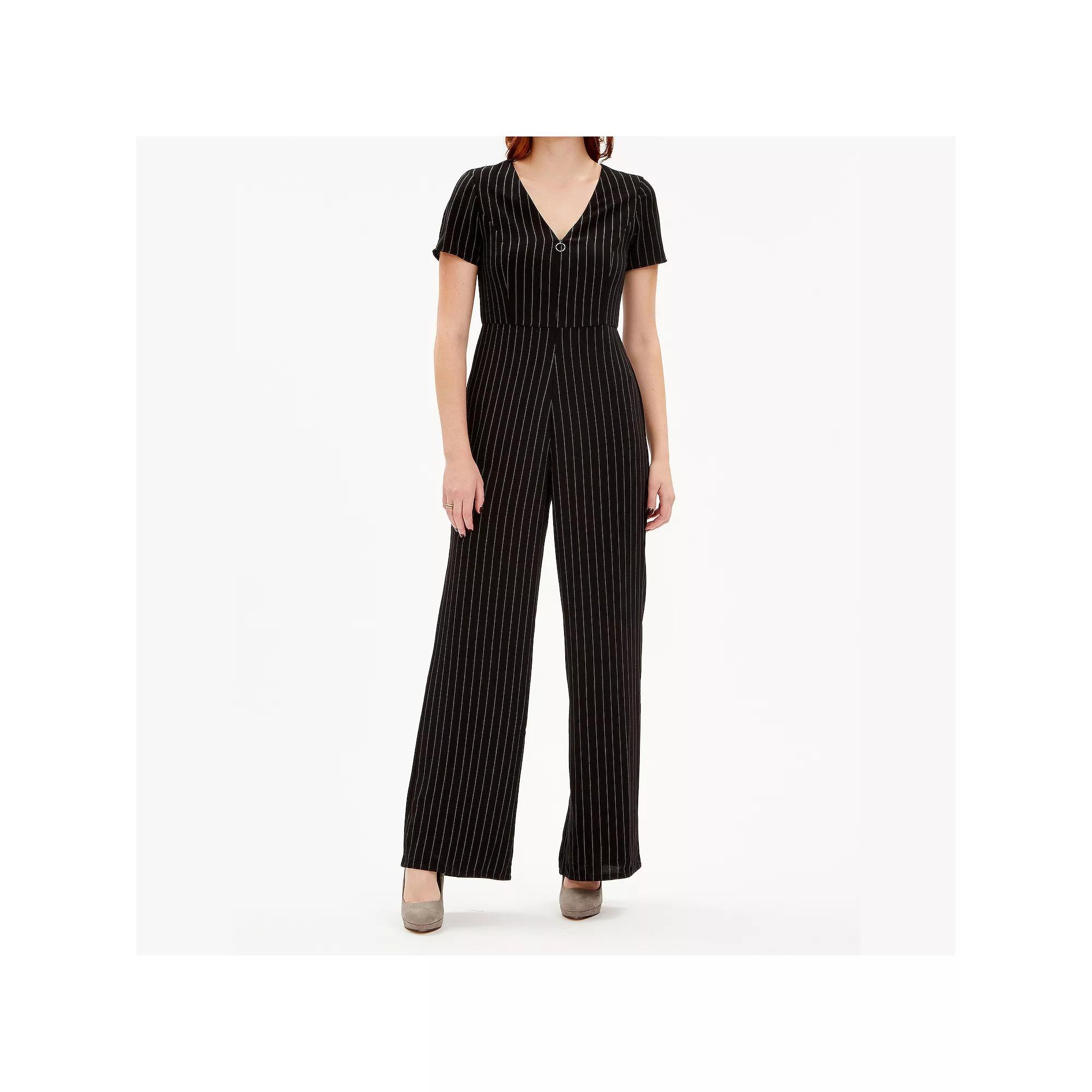 Women's Focus By Shani Striped Jumpsuit, Size: 12, Black Product Image