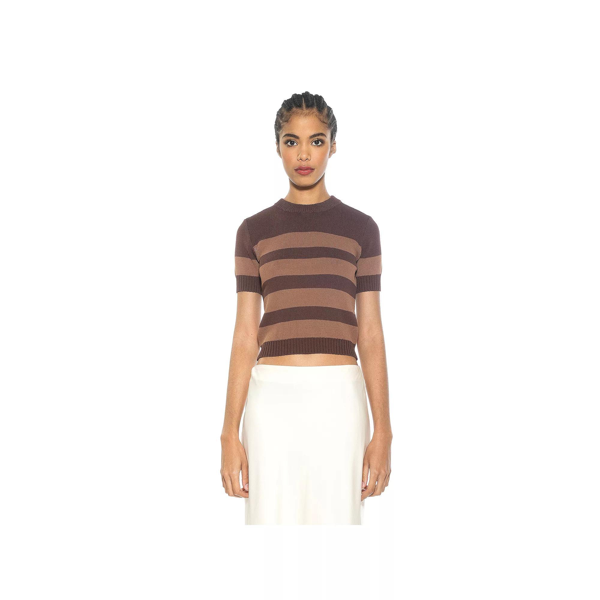 Women's ALEXIA ADMOR Pat Classic Knit Stripped Top, Size: Large, Black Ivory Product Image