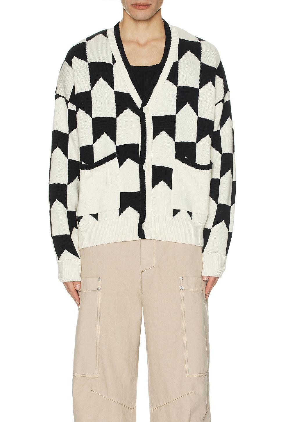 Chevron Checkered Knit Cardigan Product Image