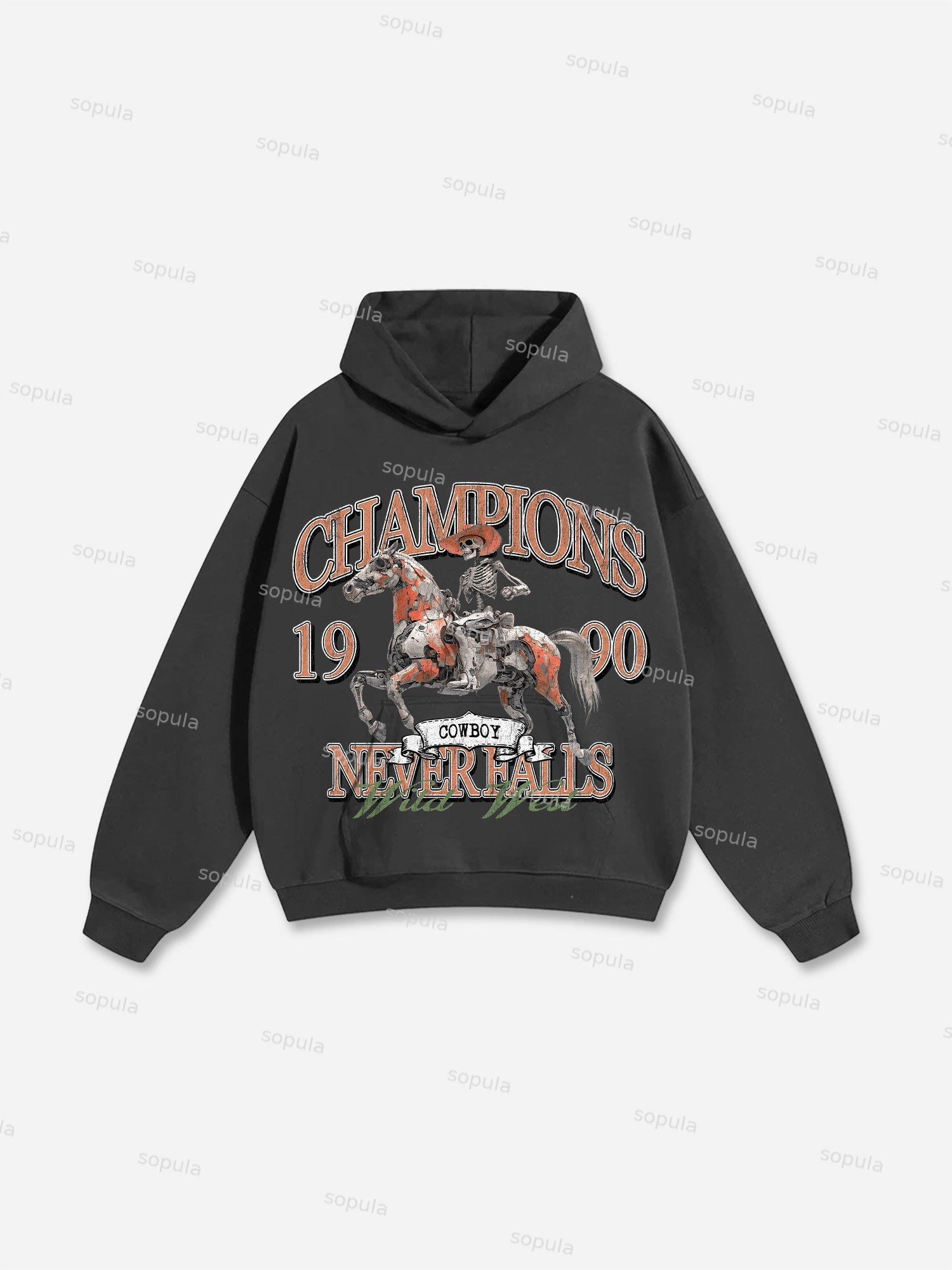 Champions Never Fall Cowboy Graphic Cotton Hoodie Product Image