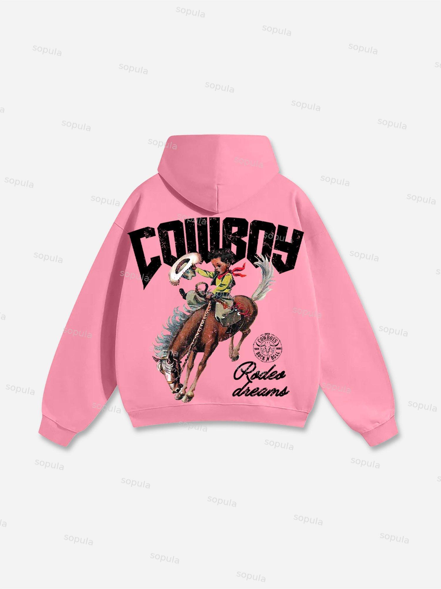 Cowboy Rodeo Dreams Print Cotton Hoodie Product Image