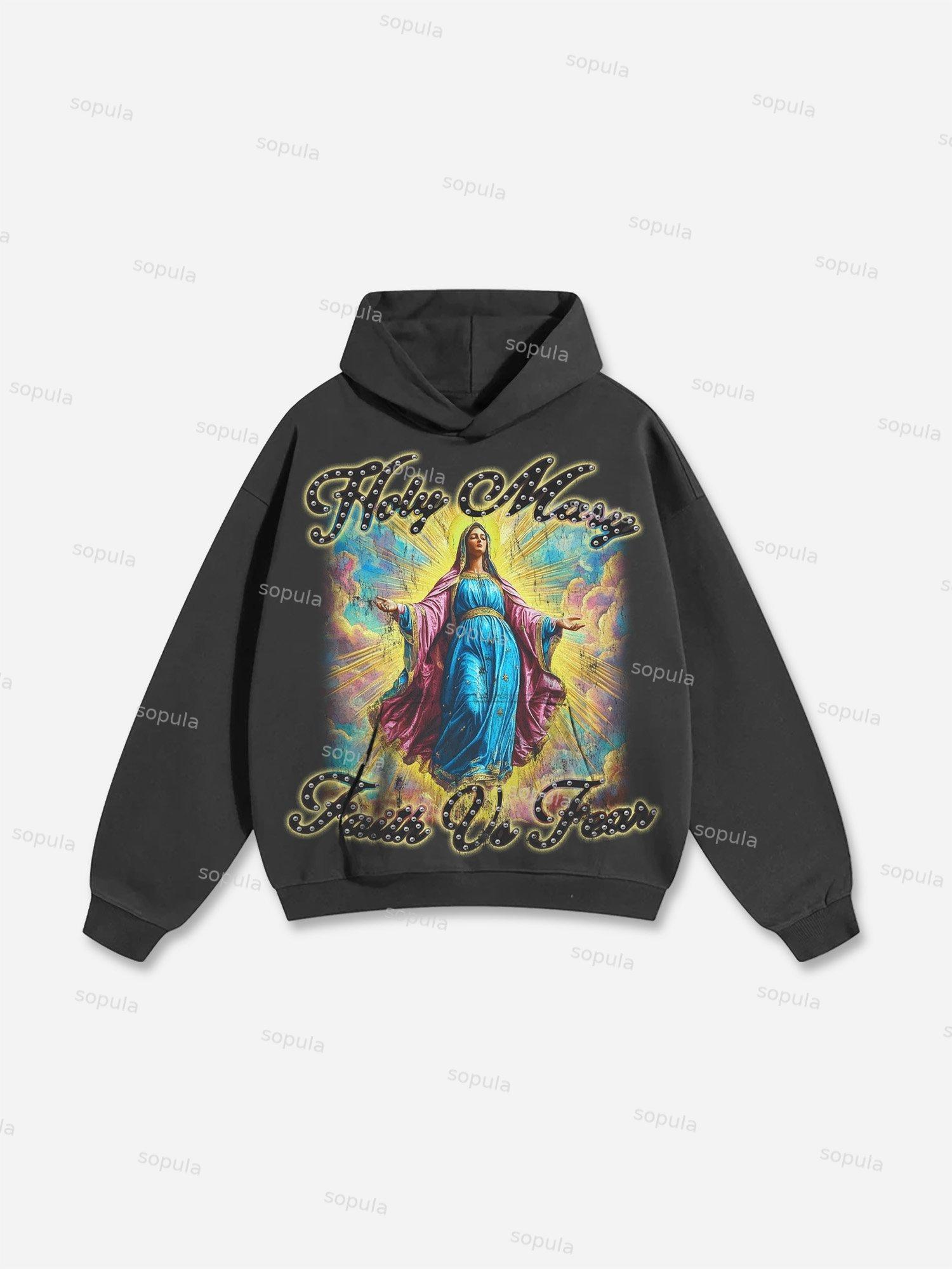 Men's Faith Vintage Holy Mary Graphic Cotton Hoodie Product Image