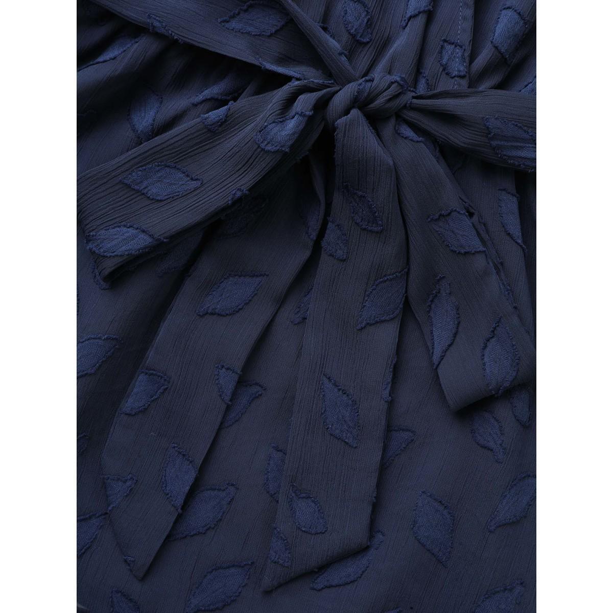 Plus Size Indigo Burn-out Fabric Surplice Neckline Shirt Women Cocktail Long Sleeve Overlap Collar Party Blouses BloomChic 26/4X Product Image