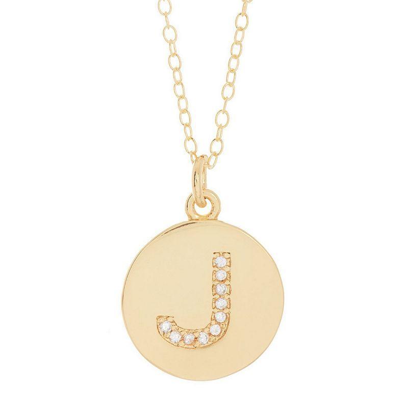 Adornia 14k Gold Plated Cubic Zirconia Engraved Letter Disc Pendant Necklace, Women's, Size: 18", Gold Tone T Product Image