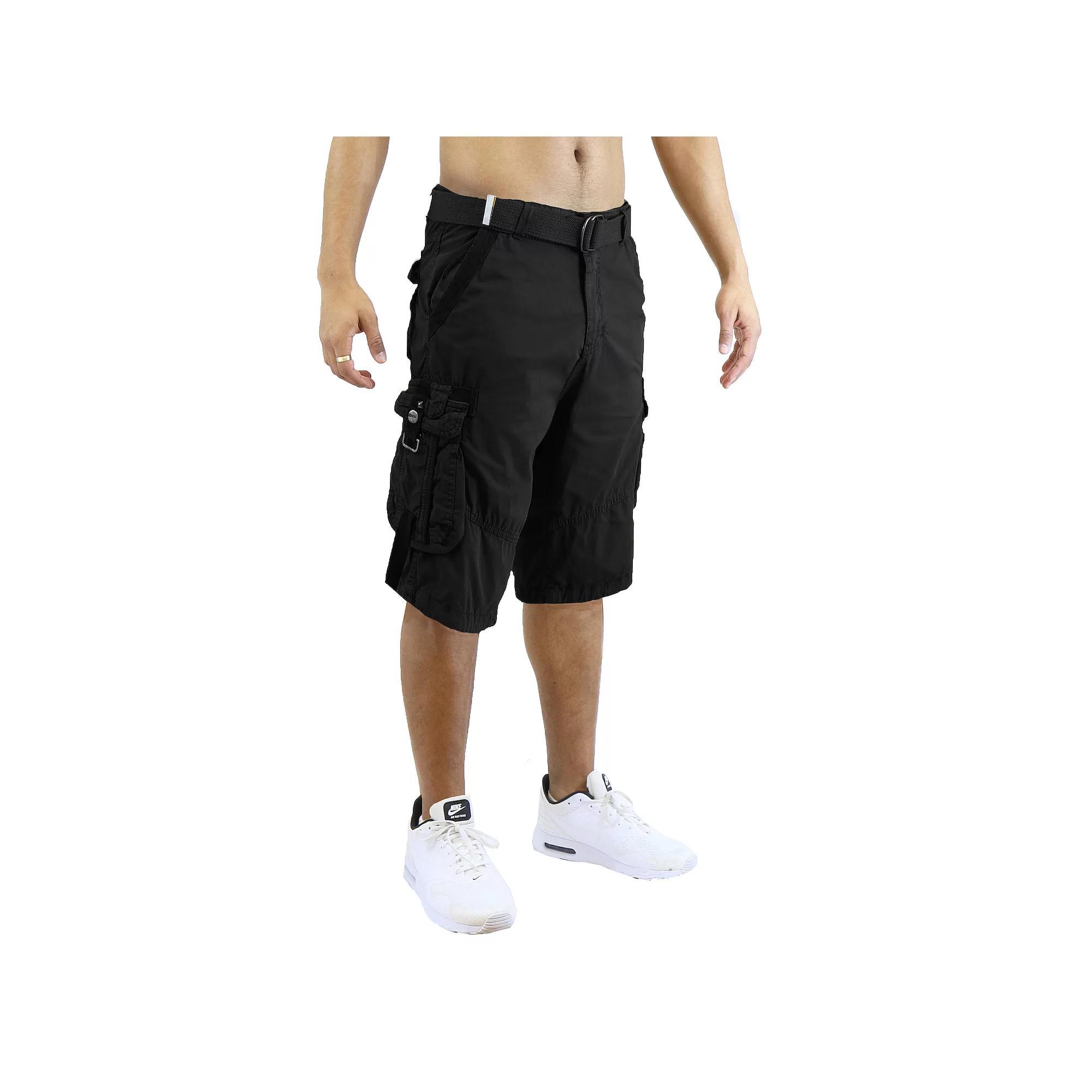 Men's Blu Rock 13.5" Distressed Cargo Shorts With Belt, Size: 32, Black Product Image