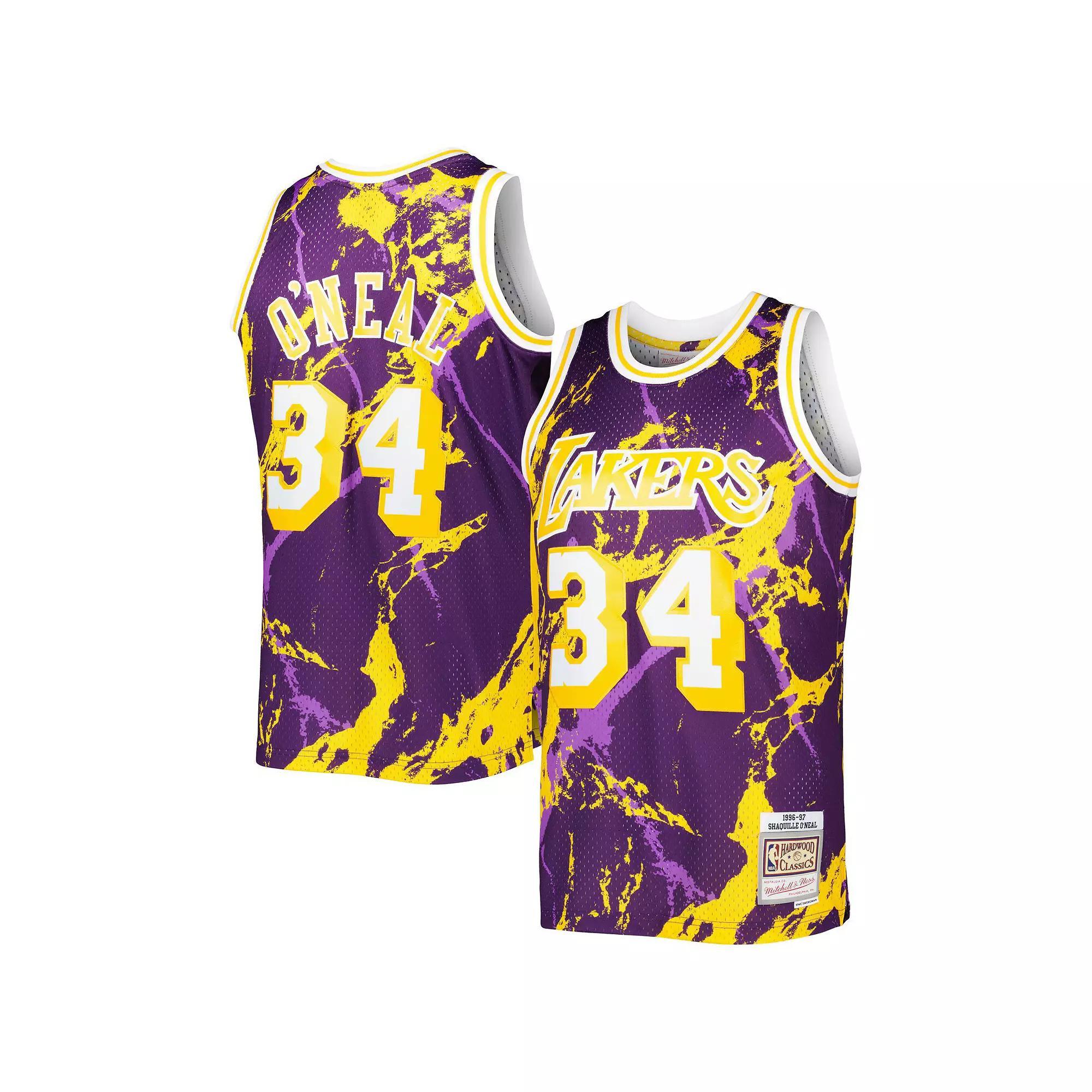 Men's Mitchell & Ness Shaquille O'Neal Purple Los Angeles Lakers 1996/97 Hardwood Classics Marble Swingman Jersey, Size: Large Product Image
